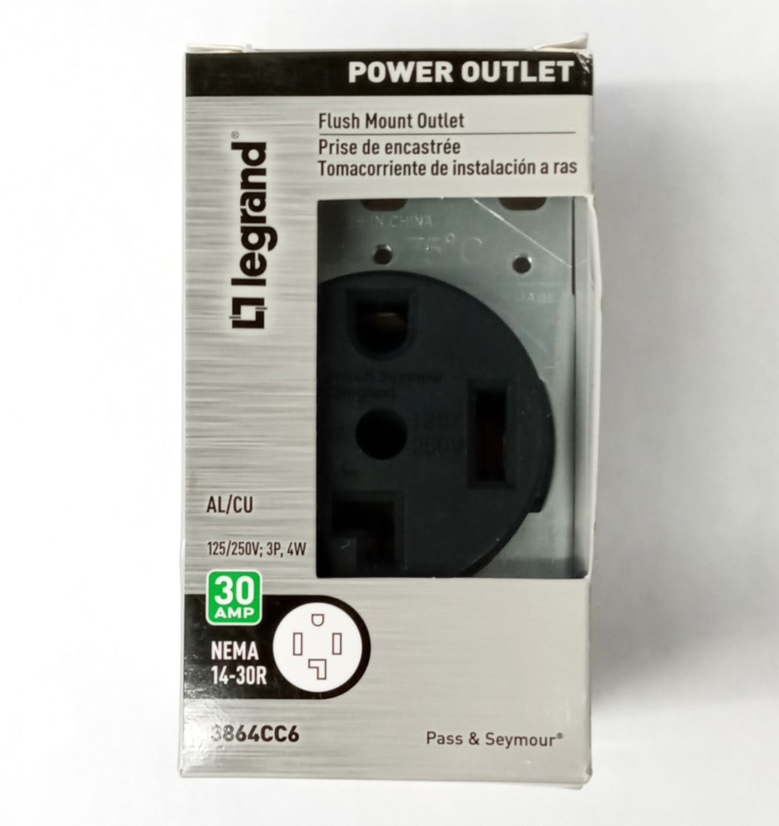 Legrand Pass & Seymour 30A 125/250V 3-Pole 4-Wire Dryer Flush Outlet 3864CC6