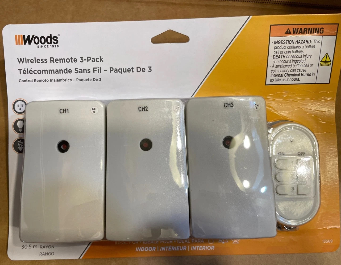 WOODS Wireless Remote Control (3-Pack) Model 13569 - Indoor Electric Outlet