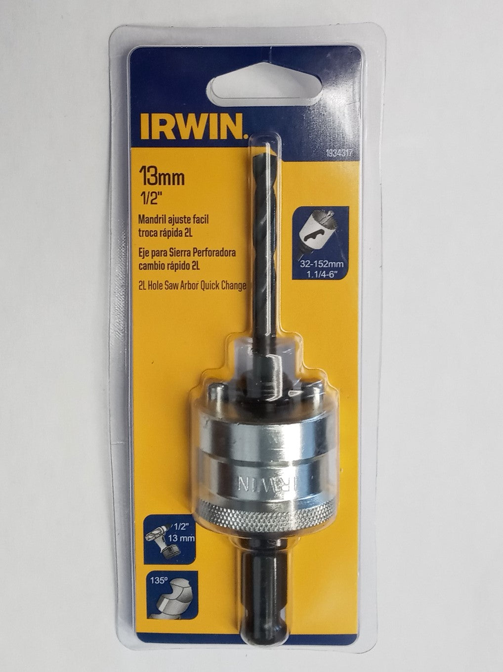 Irwin 1/2" Snapback Hole Saw Mandrel Fits 1-1/4 to 6" USA 1934317