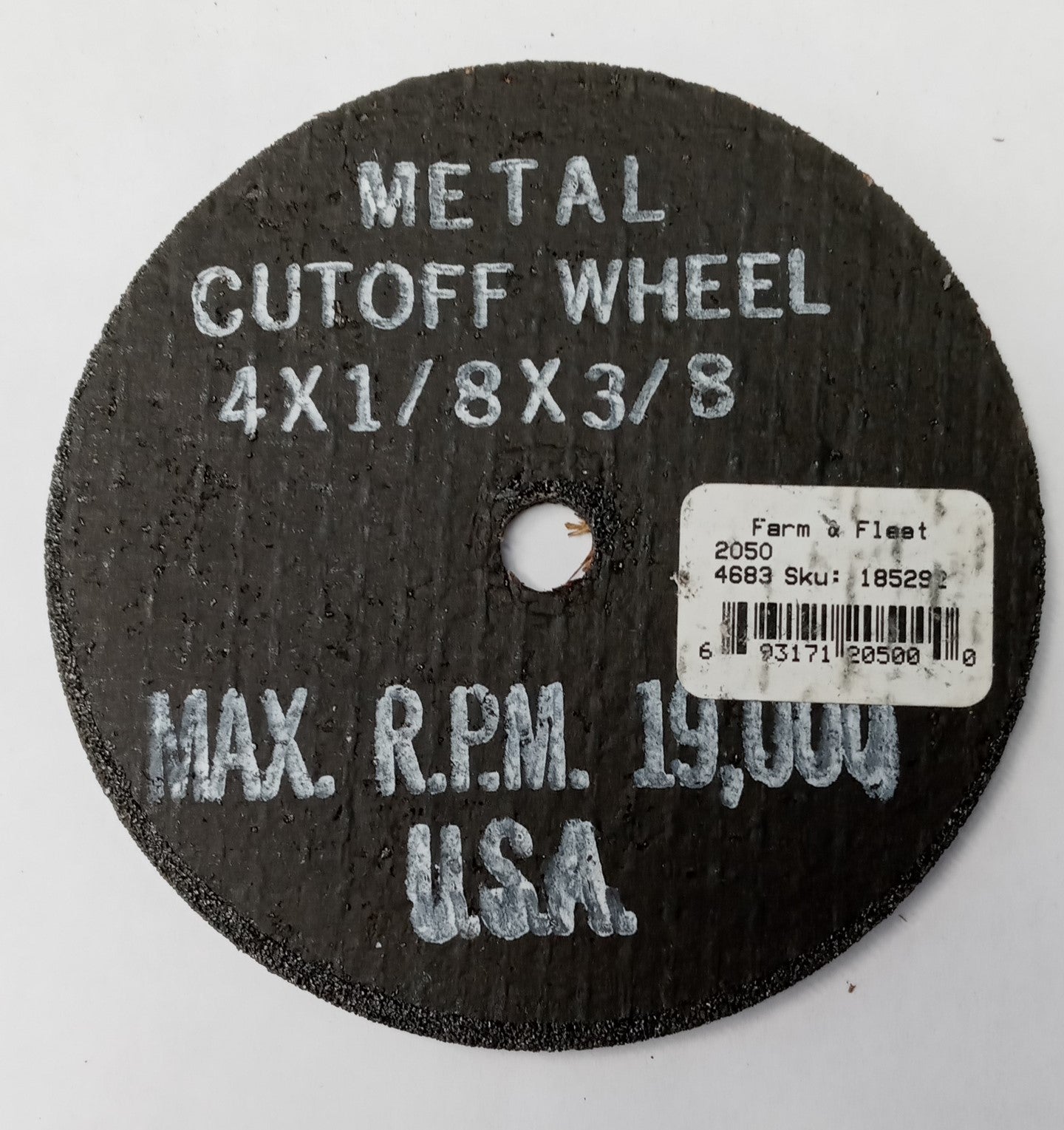 Farm & Fleet 185292 / 2050 Metal Cut Off Wheel  4 x 1/8  x 3/8 USA
