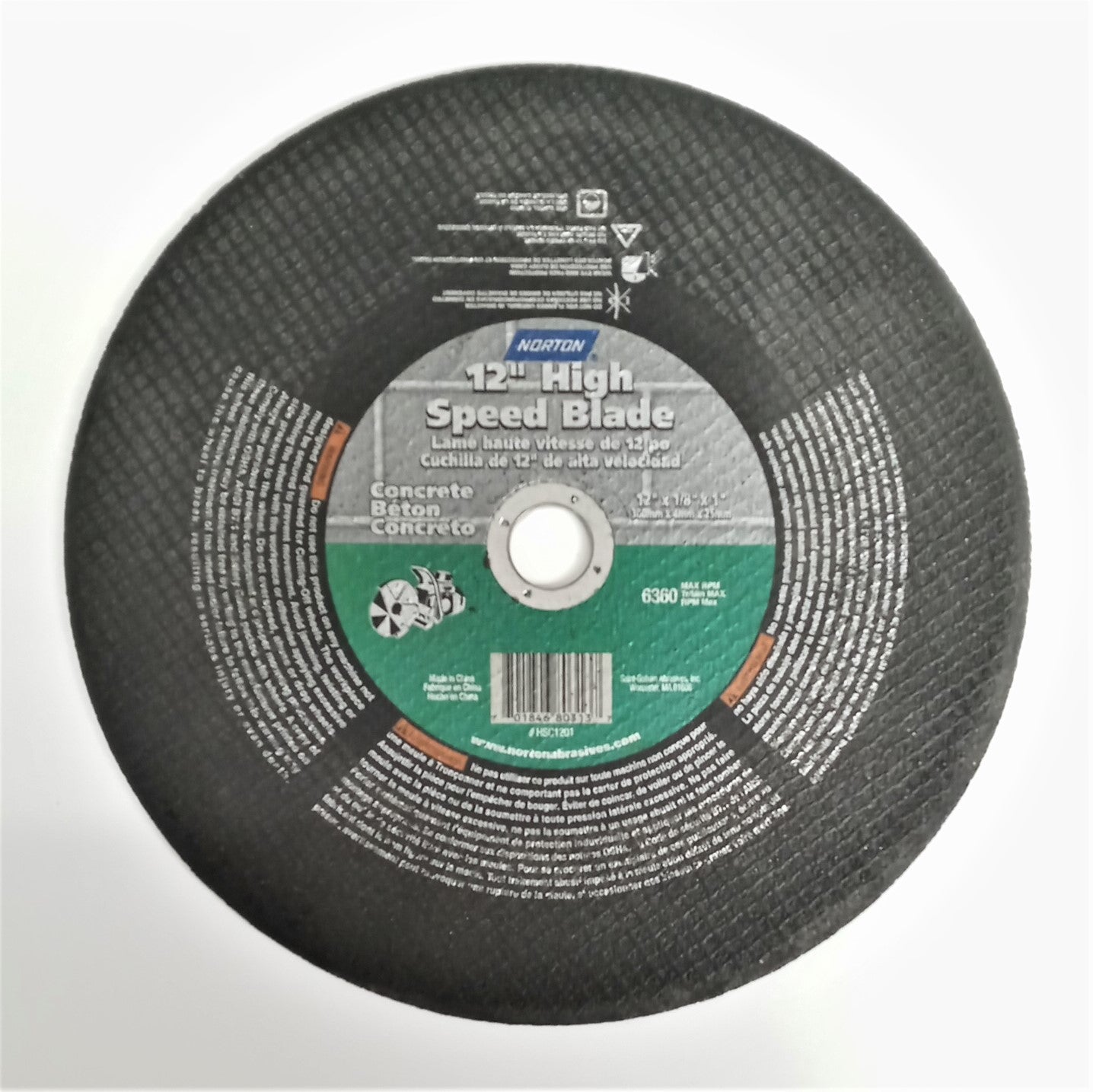 Norton HSC1201 12" x 1/8" x 1" High Speed Blade Concrete Cut-Off Wheel
