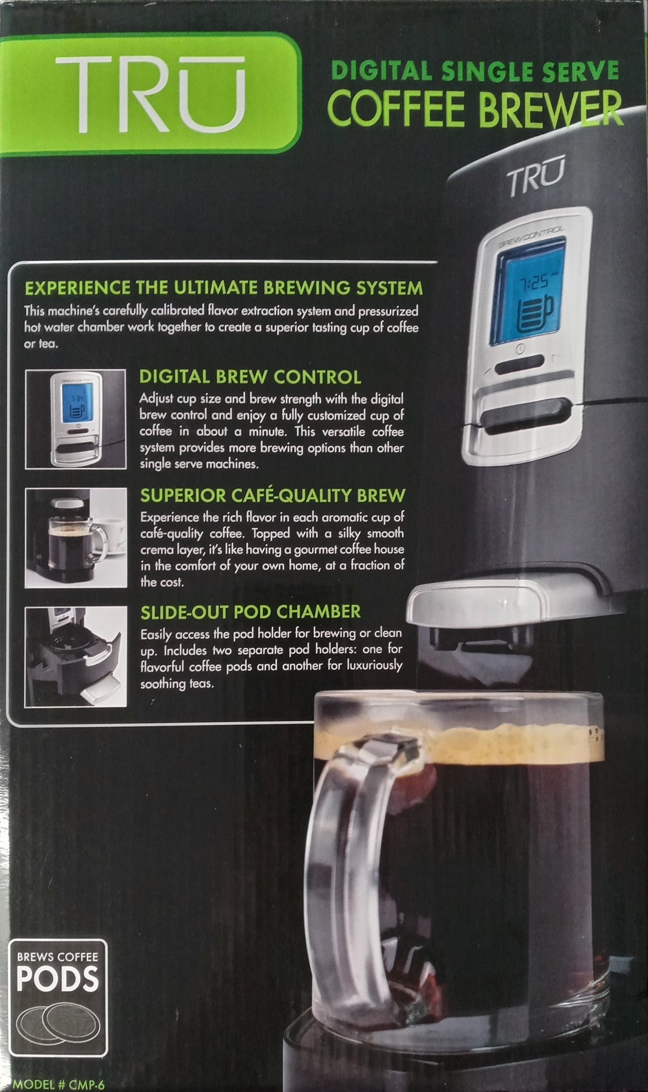 TRU DIGITAL Single Serve POD Coffee Brewer Adjustable Cafe Quality CMP-6 NEW