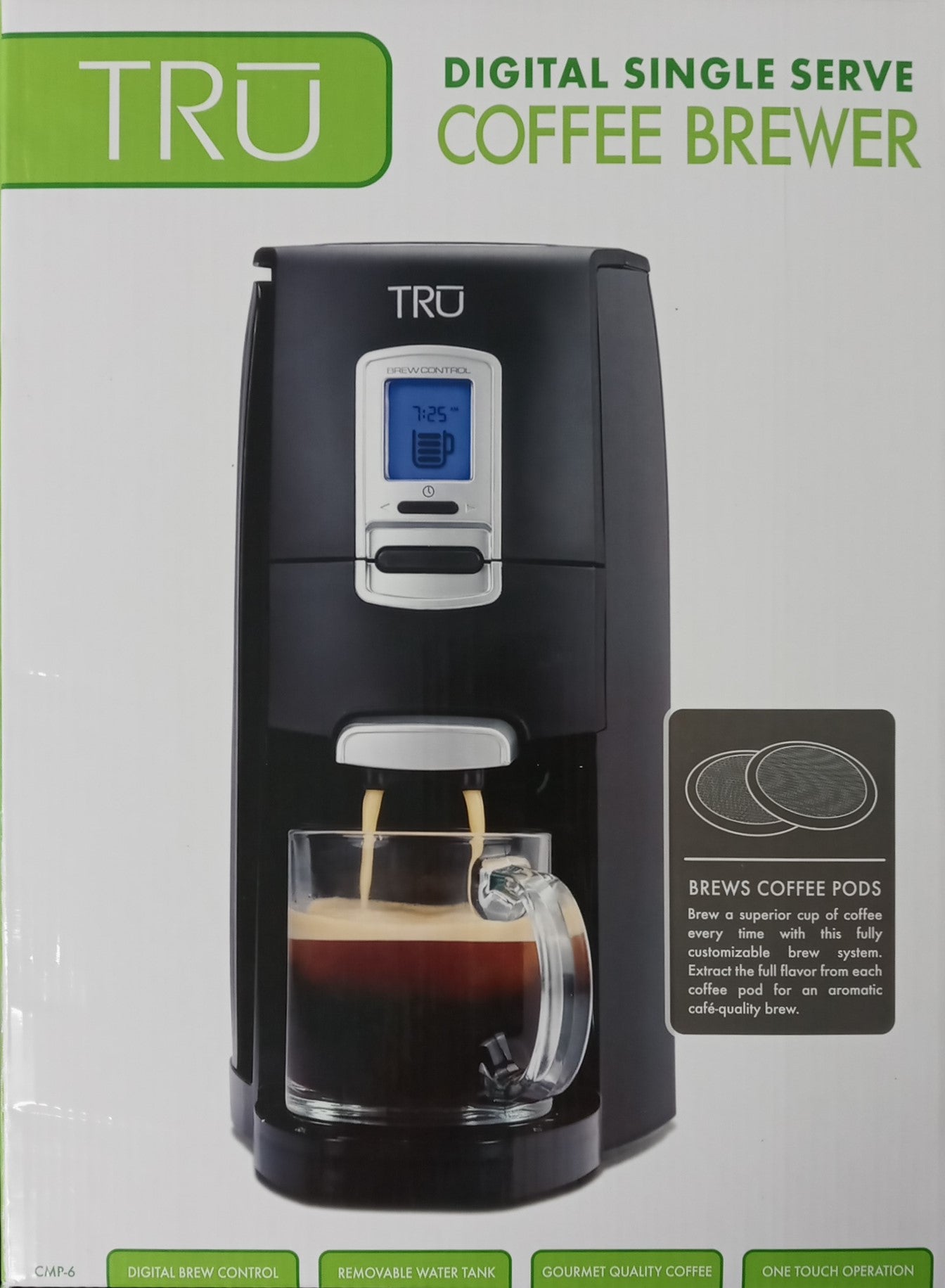 TRU DIGITAL Single Serve POD Coffee Brewer Adjustable Cafe Quality CMP-6 NEW