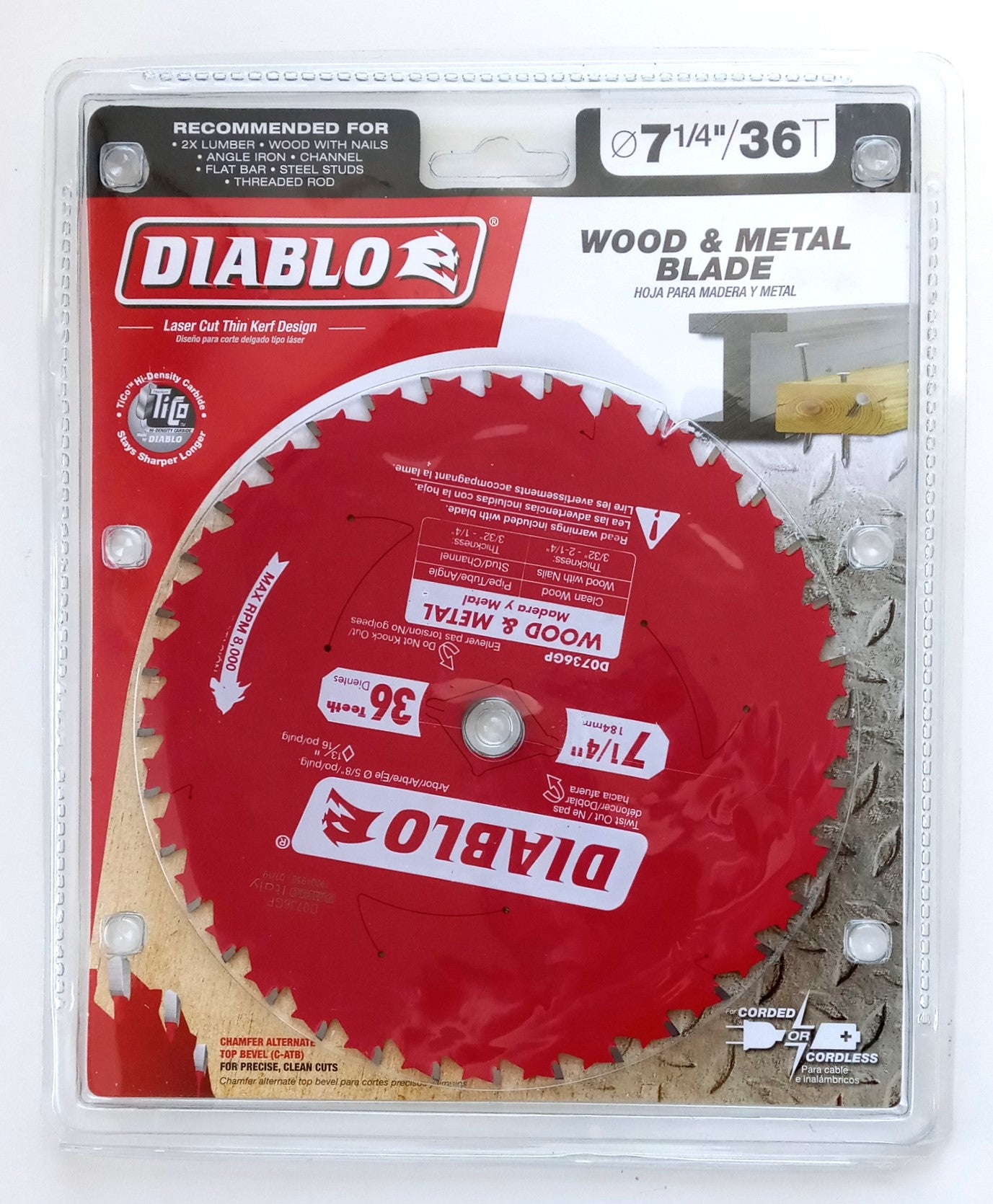 Diablo D0736GP 7-1/4" x 36 Tooth Wood & Metal Saw Blade Italy