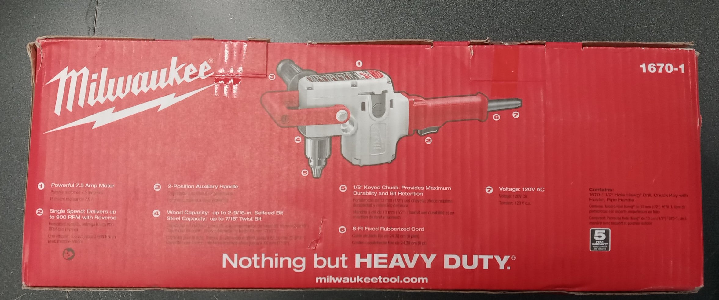 Milwaukee 1670-1 Corded 1/2" Hole Hawg Drill 7.5Amp 120V