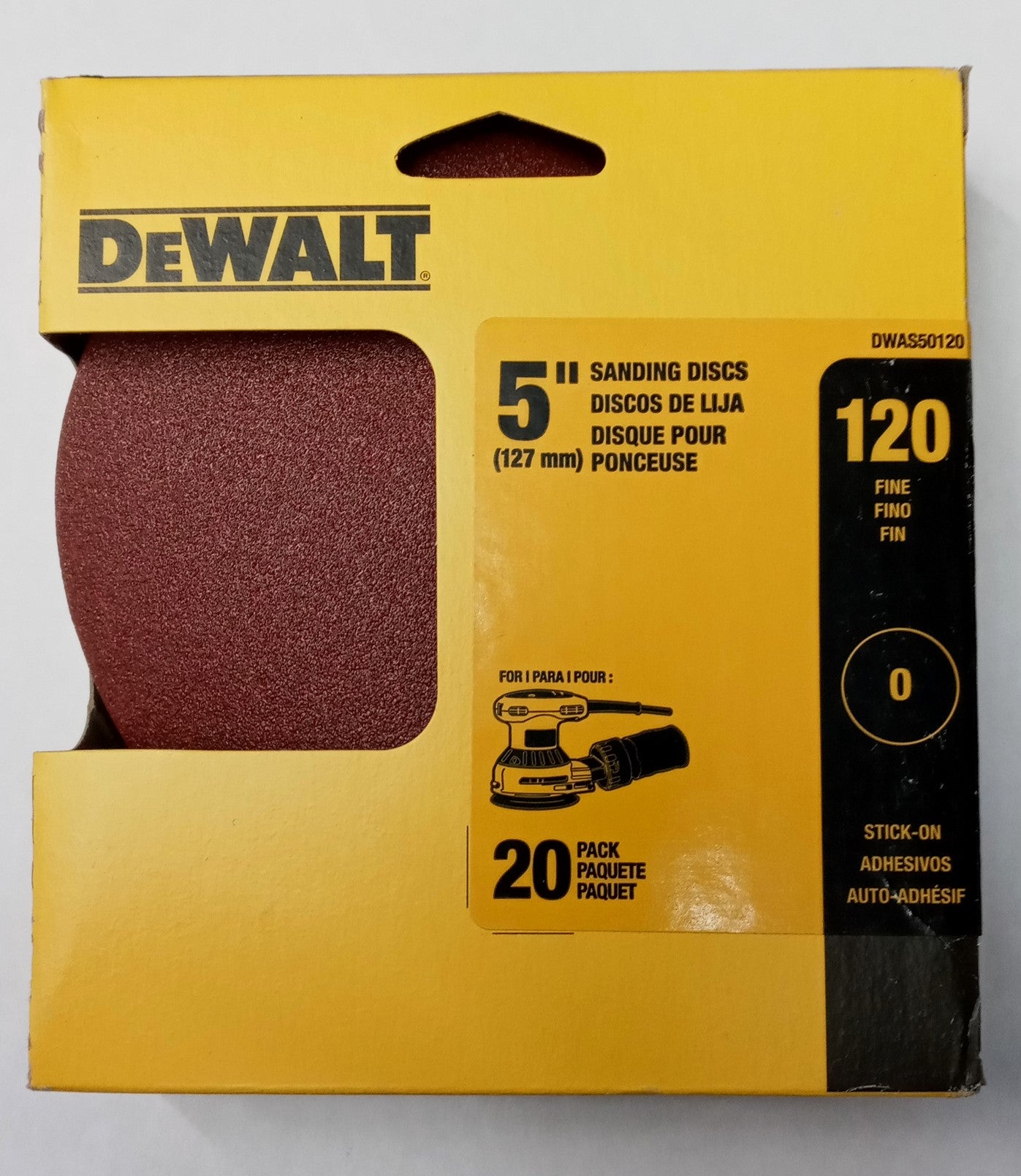 DeWalt DWAS50120 5" x 120 Grit No Hole Stick-On Sanding Discs 20pk