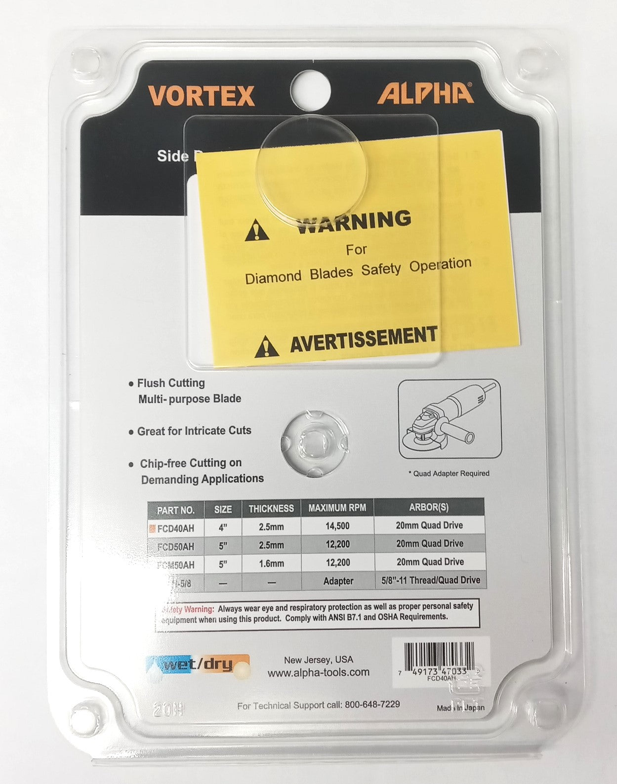 Alpha FCD40AH 4" Vortex For Granite Cutting Diamond Blade Japan