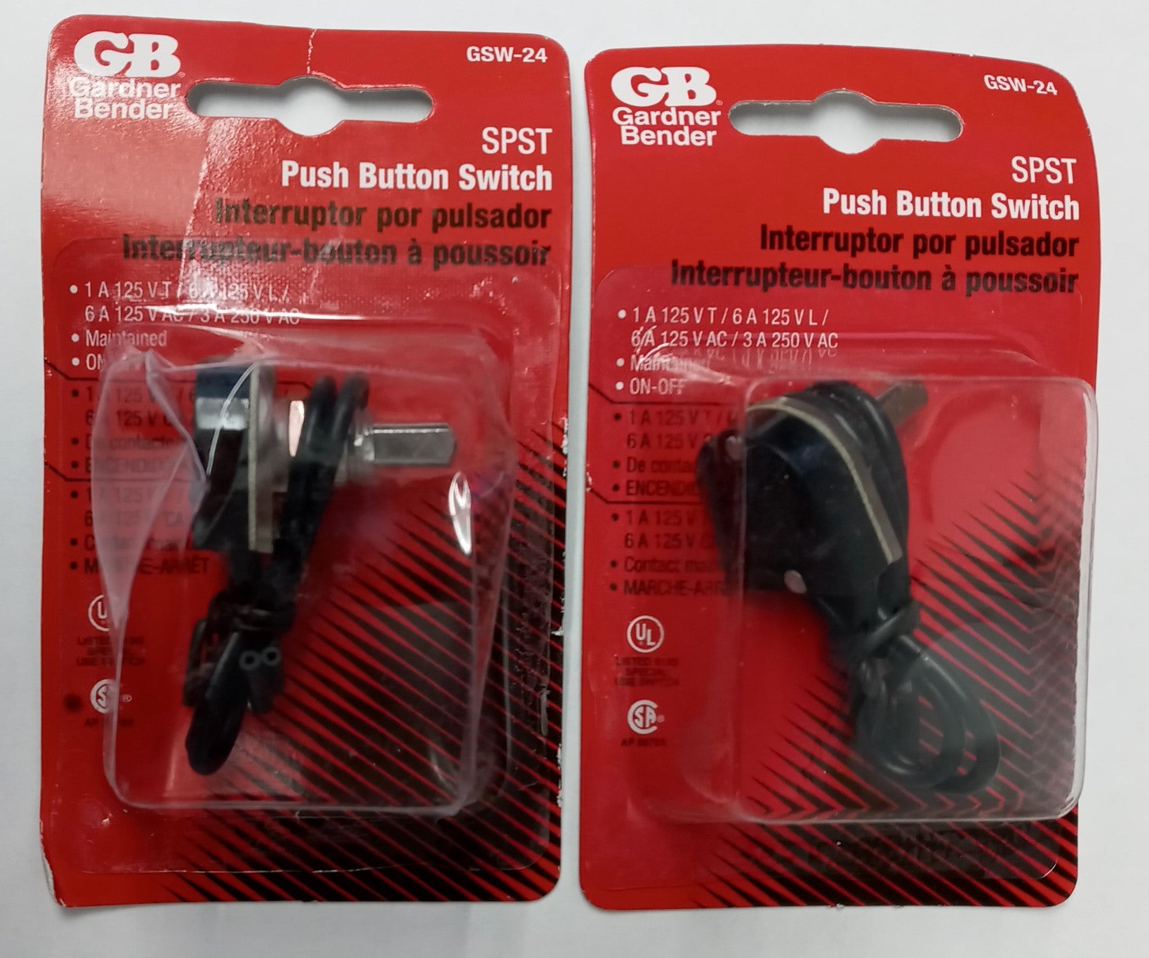Gardner Bender GSW-24 Single Pole Push Button Switch Silver 2 pcs.