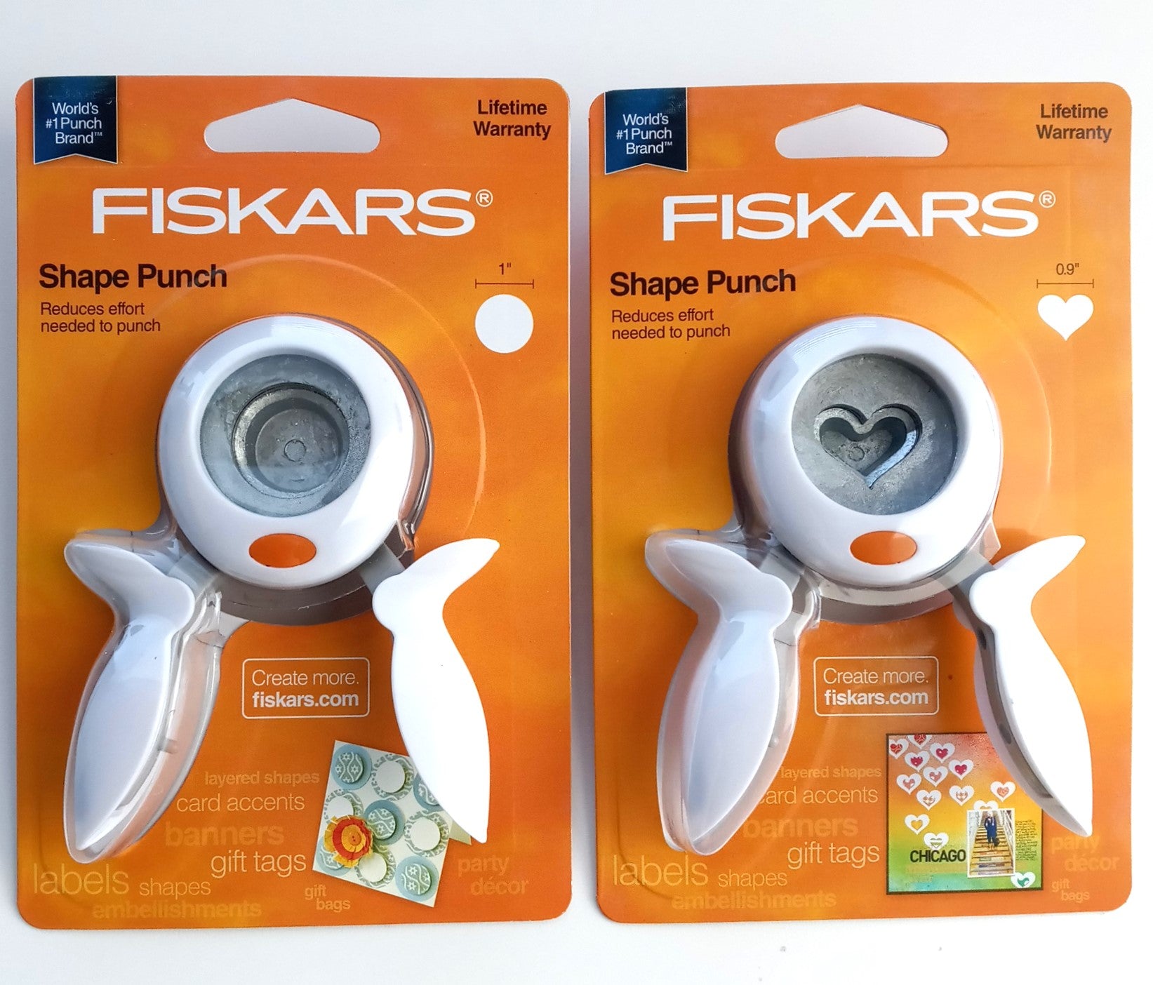 Fiskars 1" Circle and Heart Shapes Squeeze Punch Combo Set 174420 & 174360