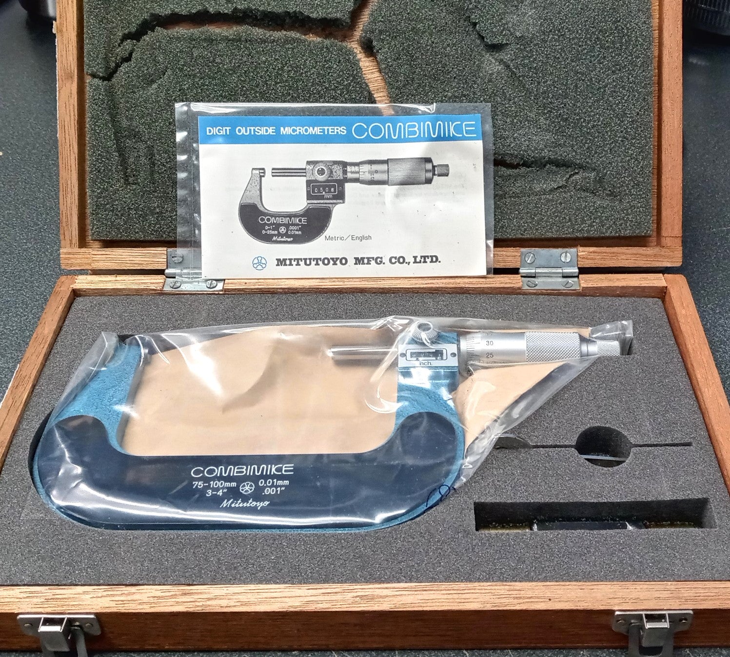 Mitutoyo 159-104 Outside Micrometer Combination Inch & MM 75-100mm 3-4in Japan