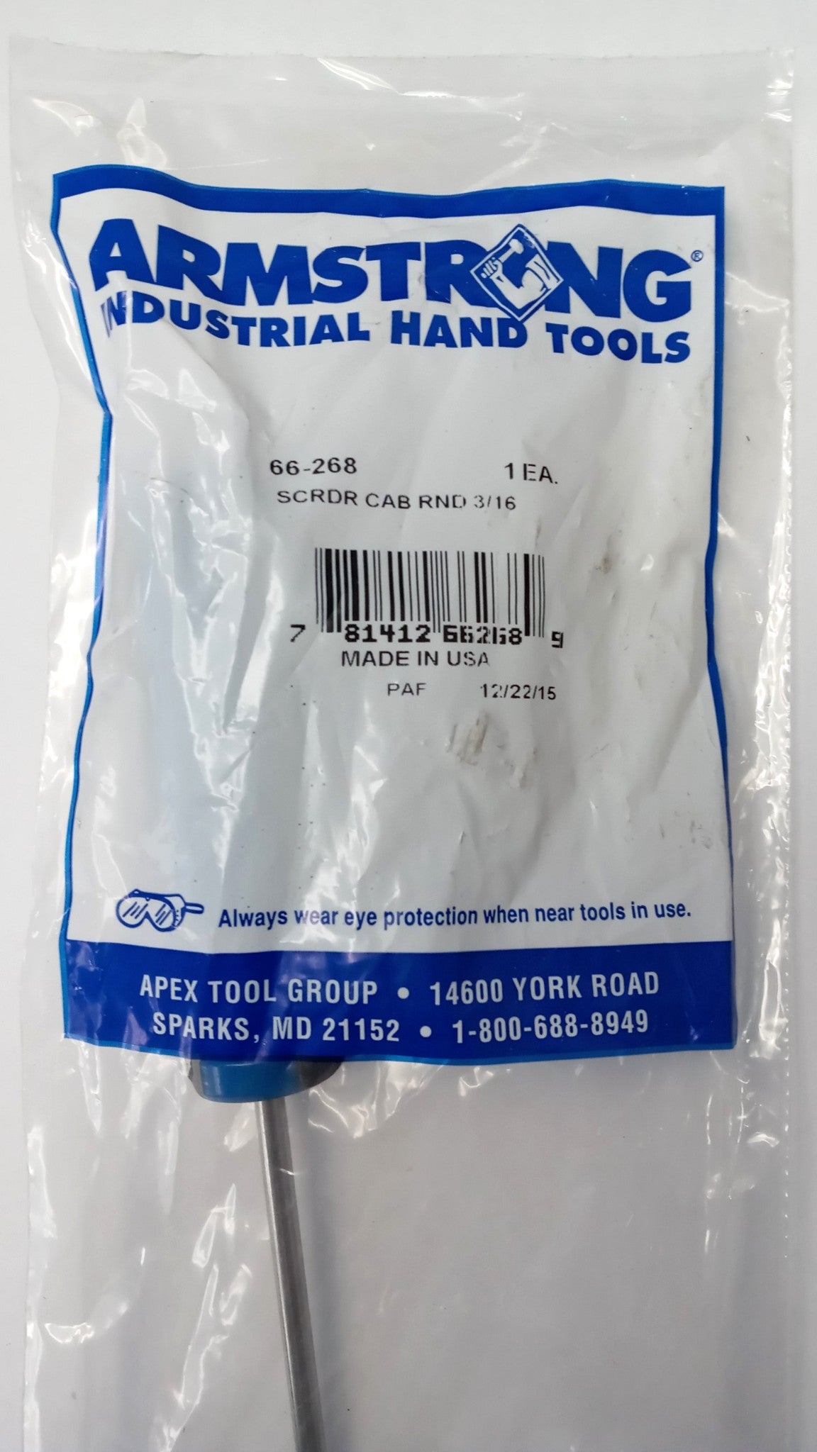 Armstrong 66-268 3/16k" Cabinet Screwdriver Round USA 8-1/8" Blade