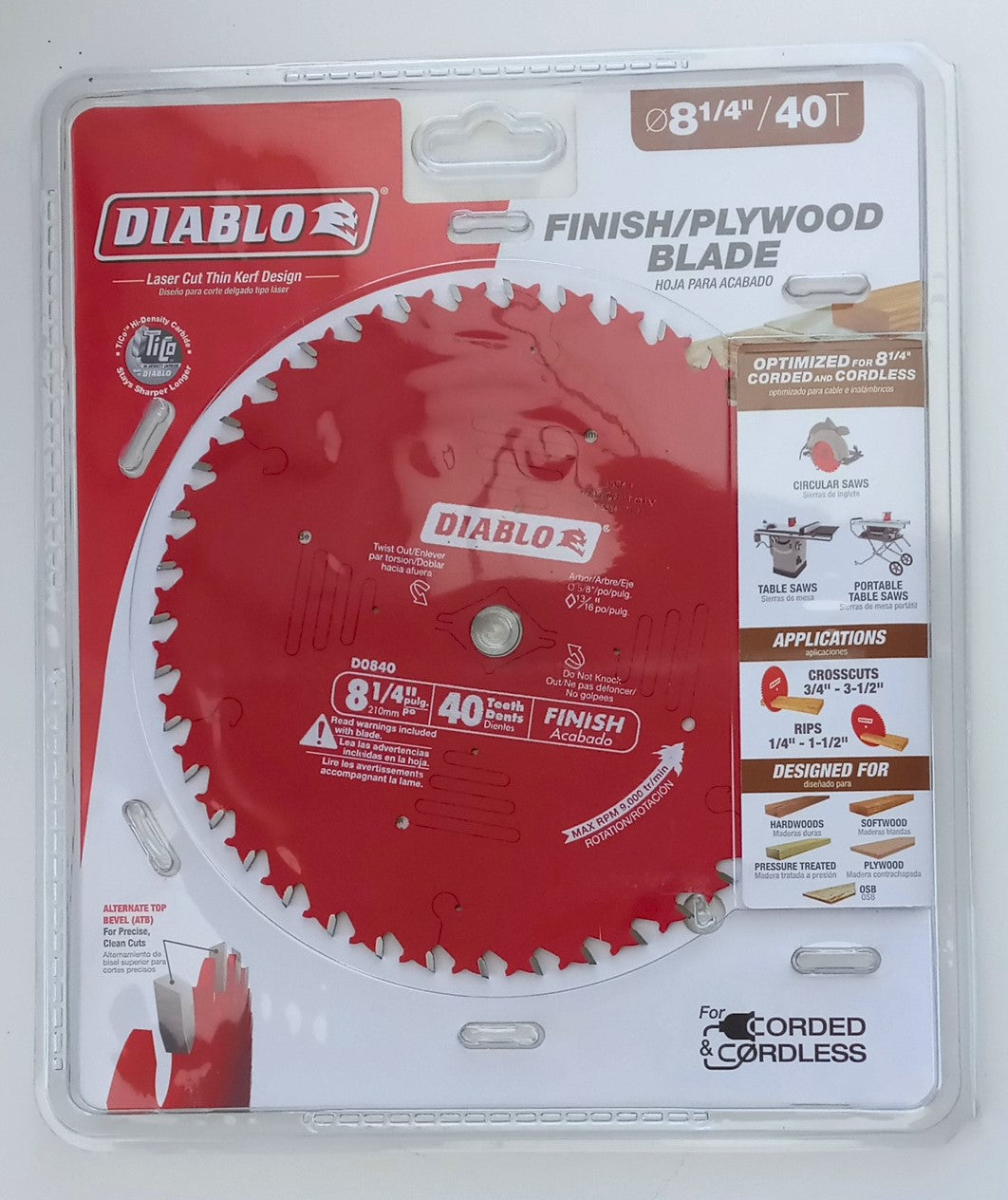 Diablo D0840 8 1/4" 40 Tooth Finish Circular Saw Blade Italy