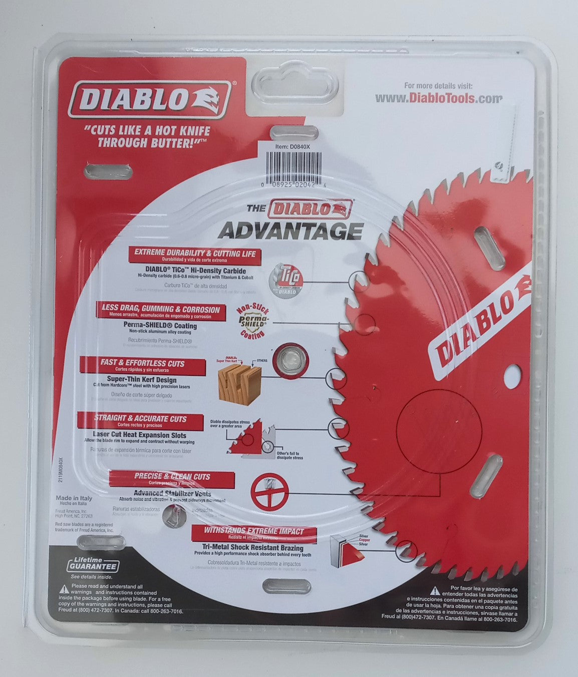 Diablo D0840 8 1/4" 40 Tooth Finish Circular Saw Blade Italy