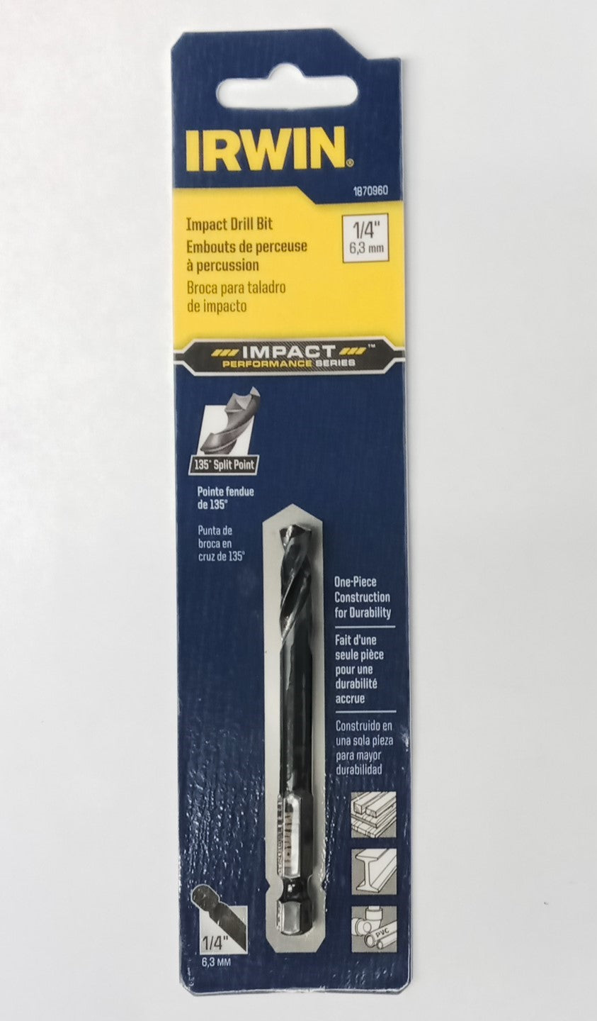 Irwin 1870960 Jobber Length Impact Drill Bit 1/4" Dia. 135 Deg.
