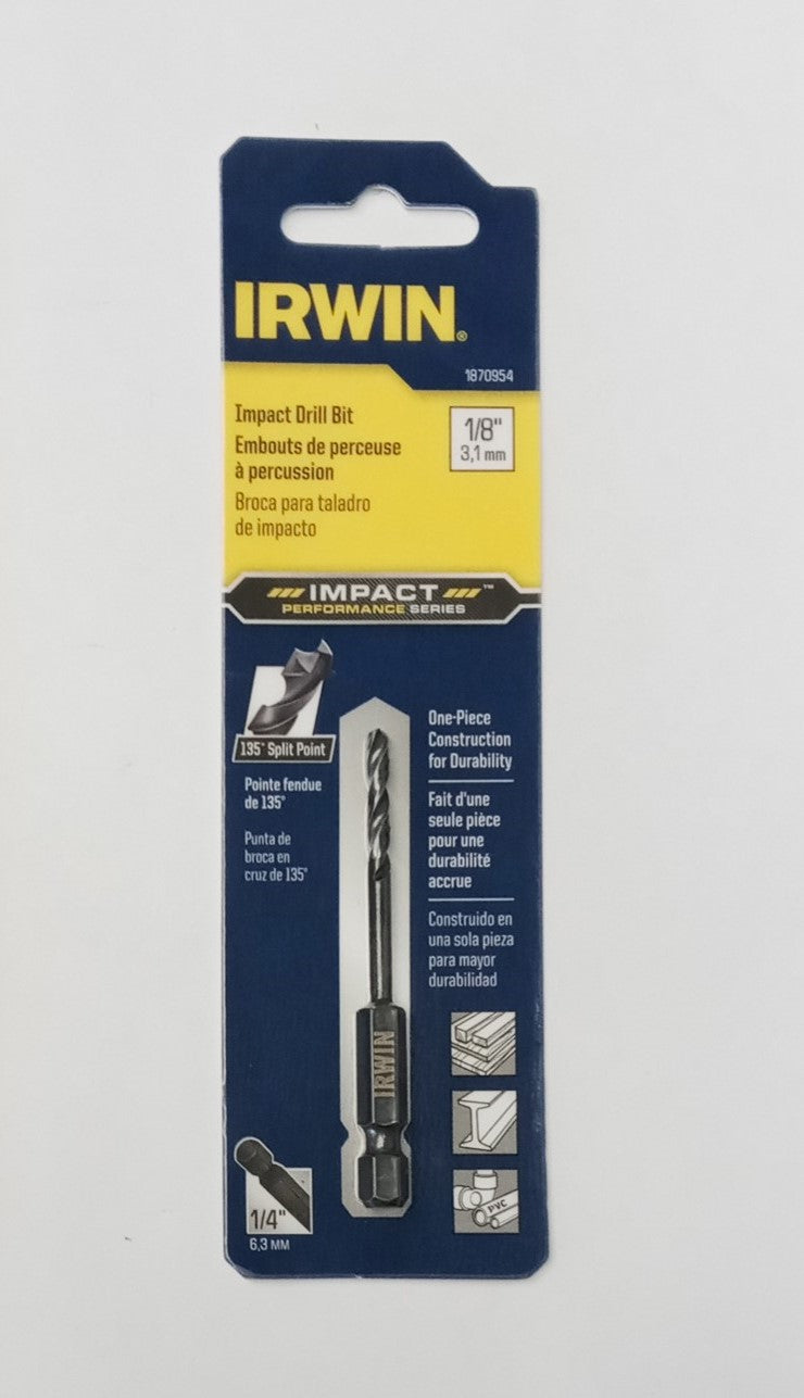 Irwin 1870954 Jobber Length Impact Drill Bit 1/8" Dia. 135 deg.