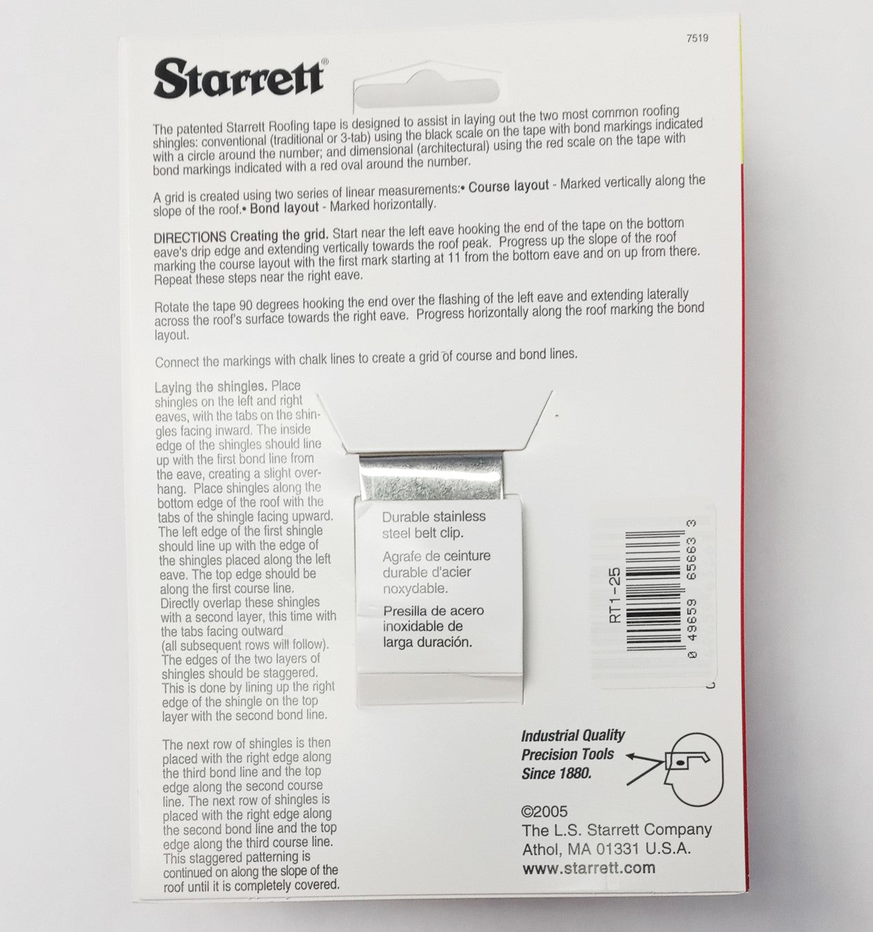 Starrett RT1-25 Roofing Tape 1" x 25' For Traditional & Architectural Shingles