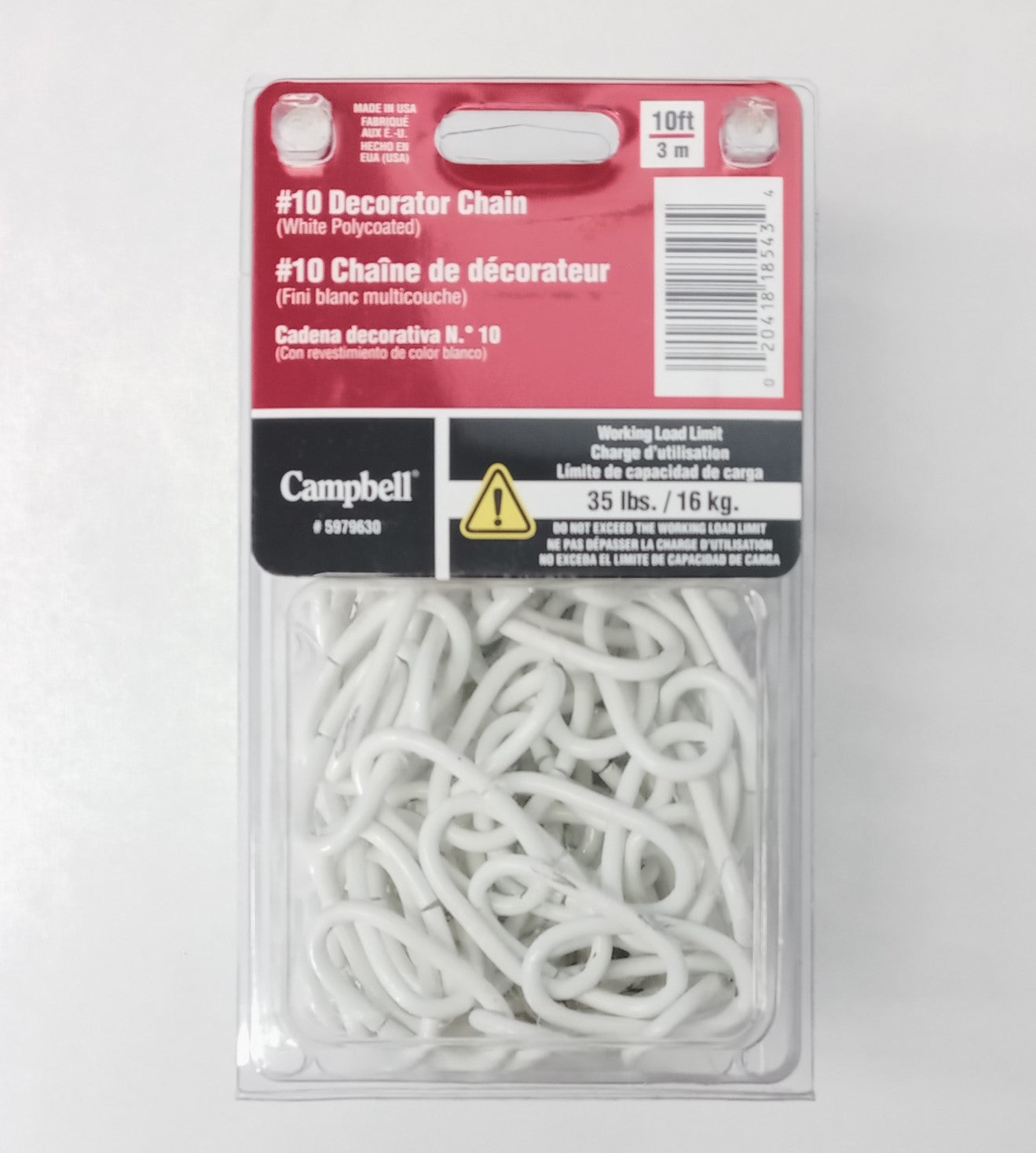 Campbell 5979630 No. 10 White Decorator Chain 10 ft, USA