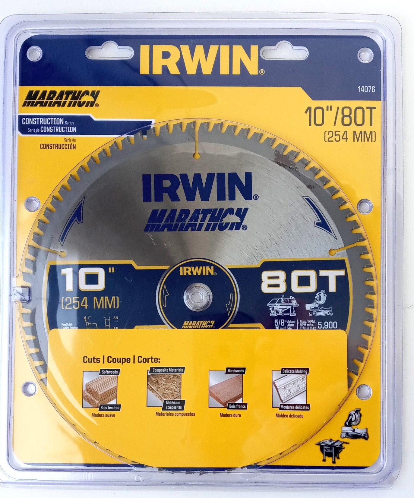 Irwin 14076 10" x 80T Trim / Finish Carbide Tip Miter Table Circular Saw Blade