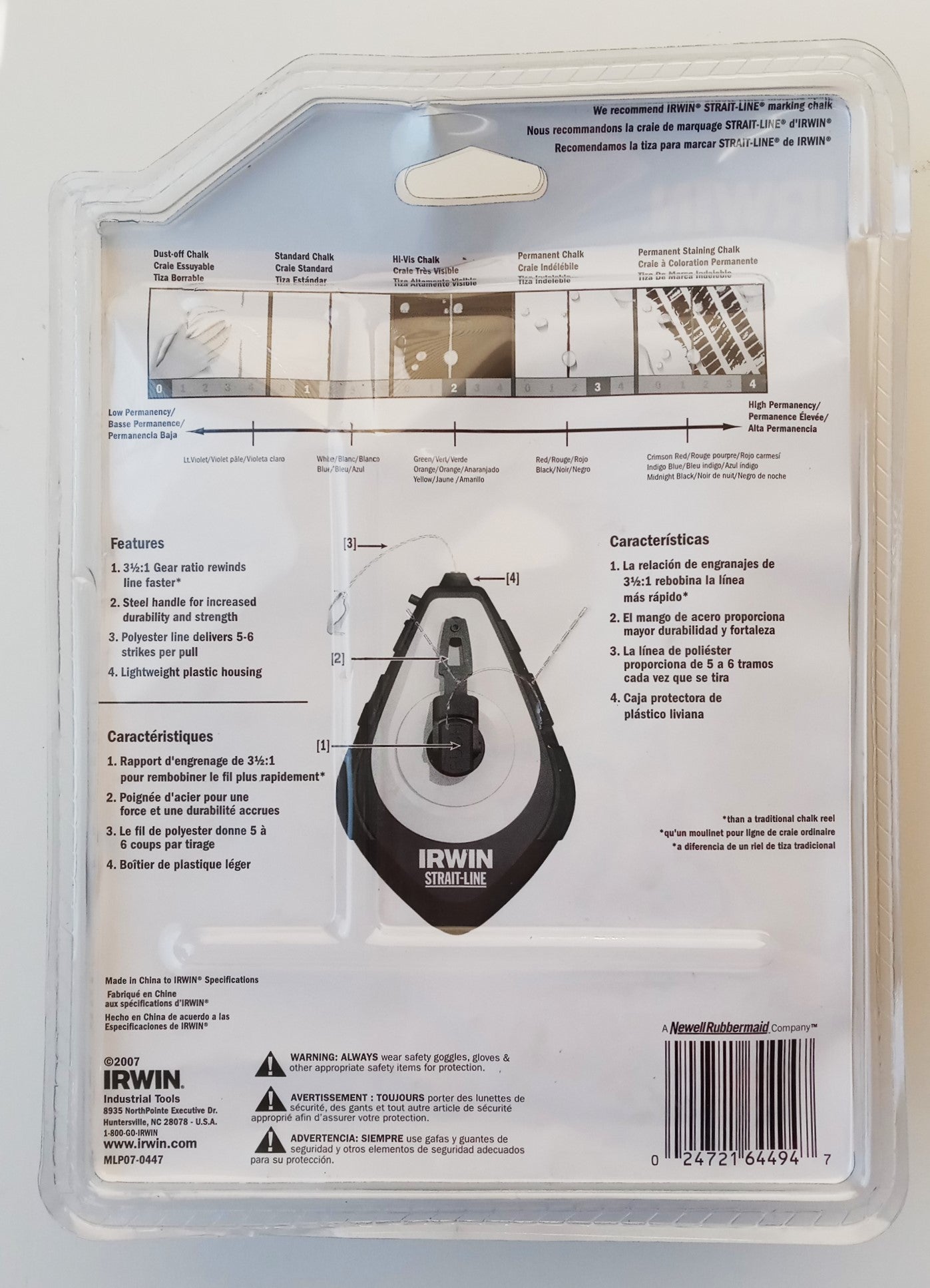 Irwin Strait-Line 64494 Chalk Line Reel With Marking Chalk 100'