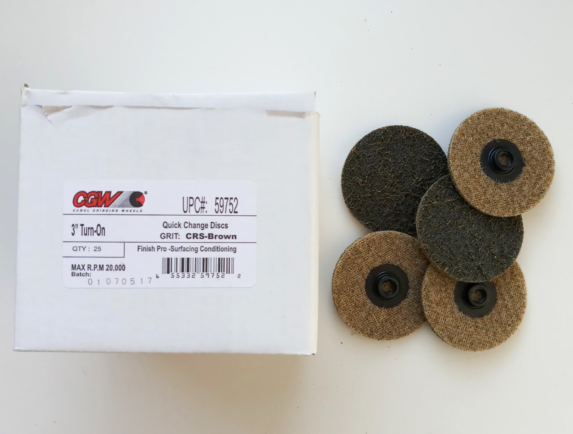 CGW 59752 3" Turn On Quick Change Discs  CRS-BROWN Surfacing Conditioning 25pk