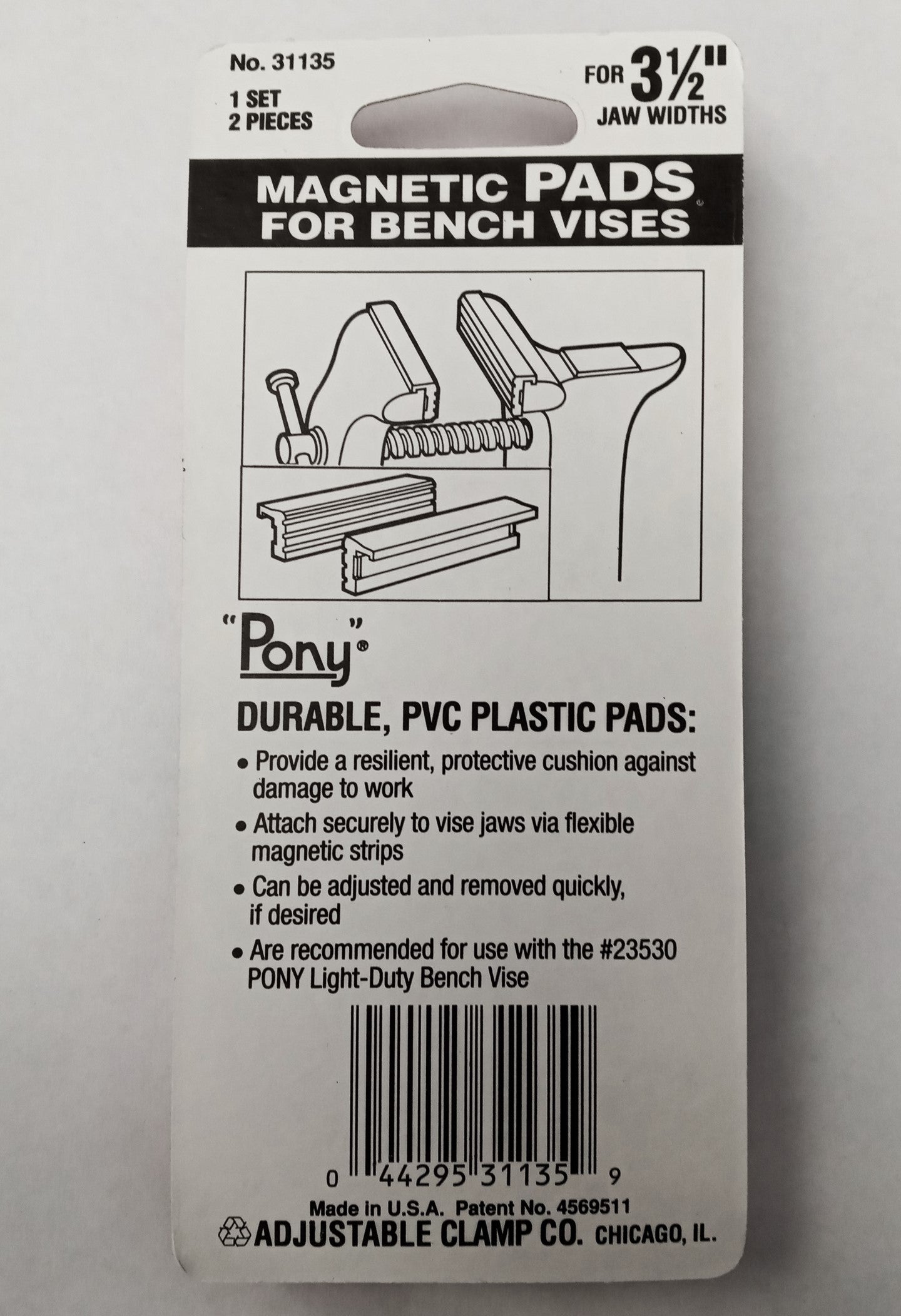 Pony Adjustable 31135 3-1/2" Magnetic Bench Vise Pads 1pr USA