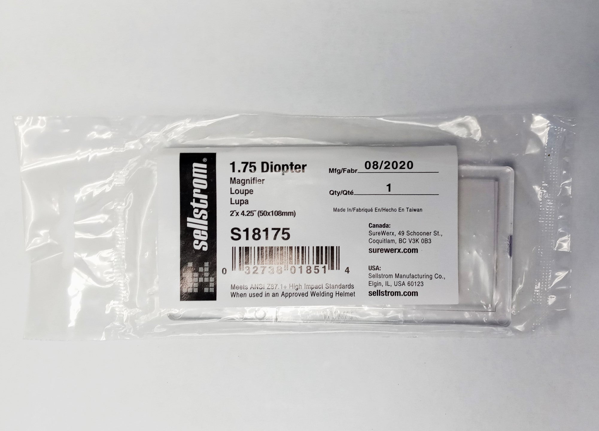 Sellstrom S18175 1.75 Diopter Magnifier Plate 2" x 4.25" 2pcs.