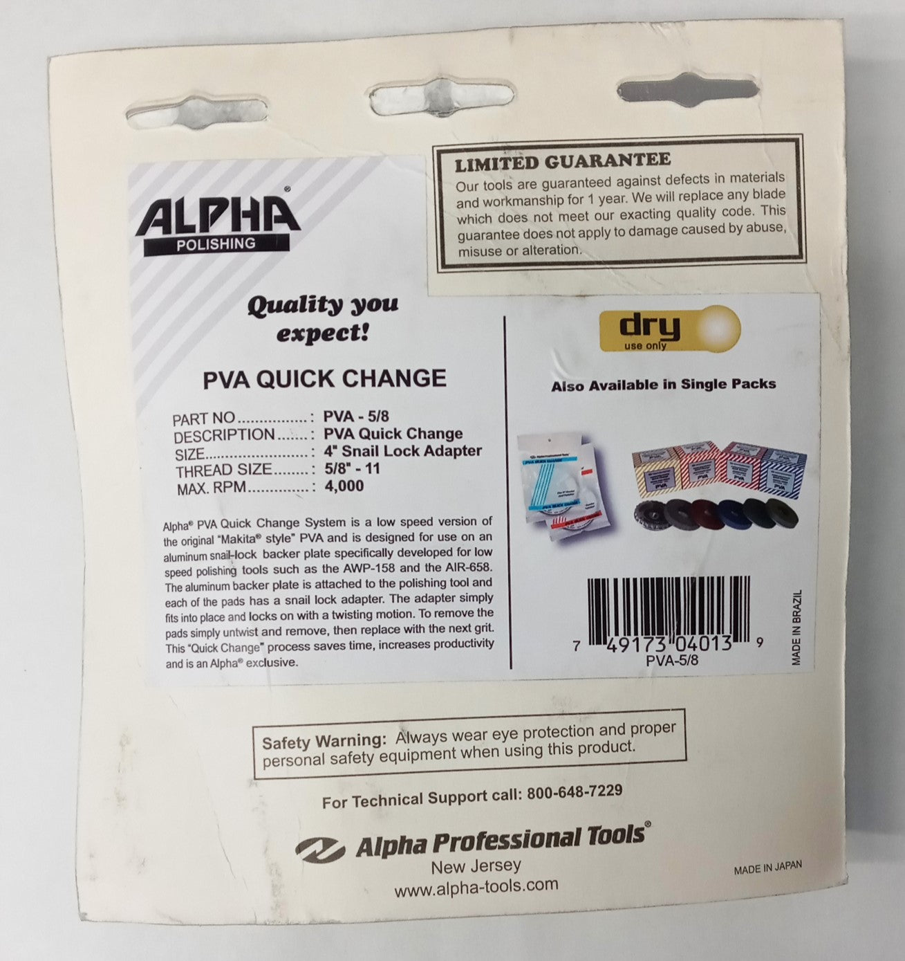 Alpha PVA-5/8 Quick Change 4" Snail Lock Adapter