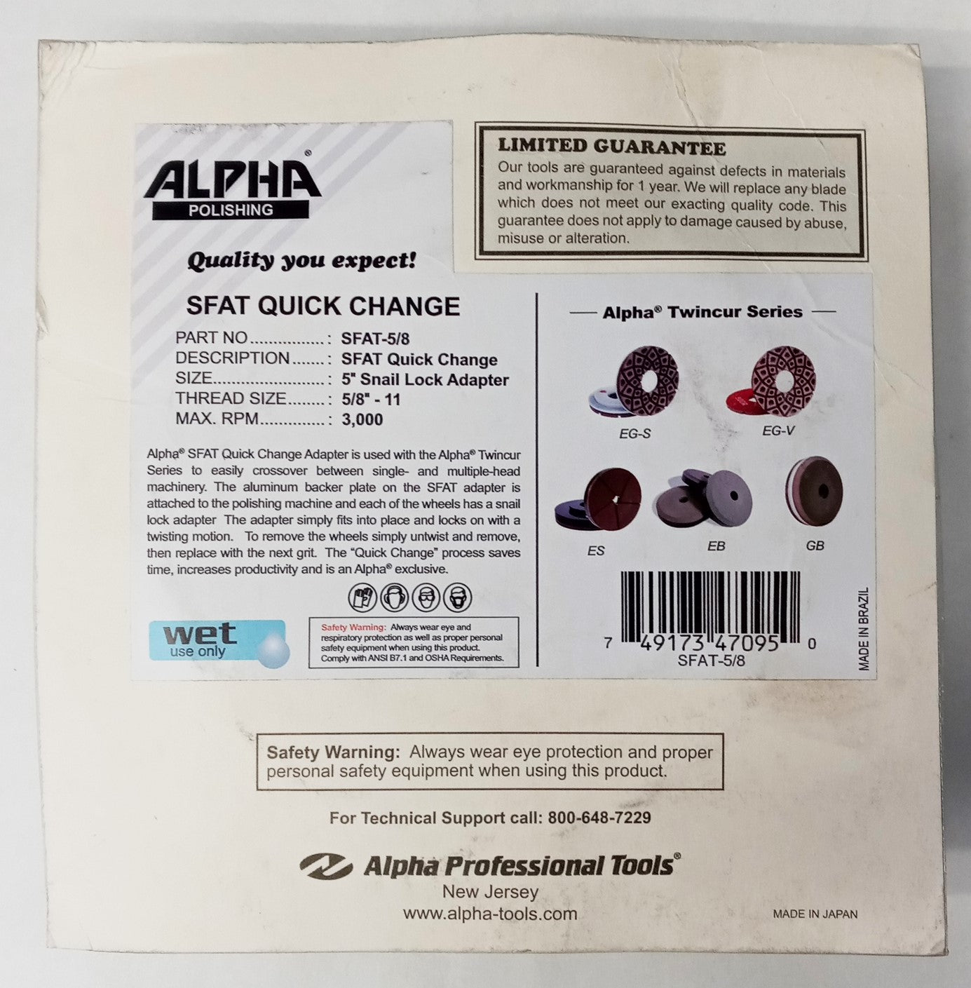 Alpha Tools SFAT-5/8 5" Twincur Snail Lock Adapter With 5/8"-11 Threads