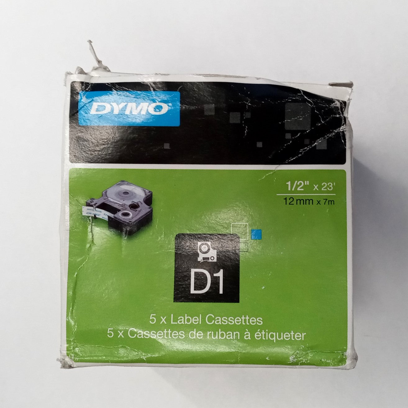 Dymo 45021 5pcs White/Black D1 Label Cassette 1/2" x 23'