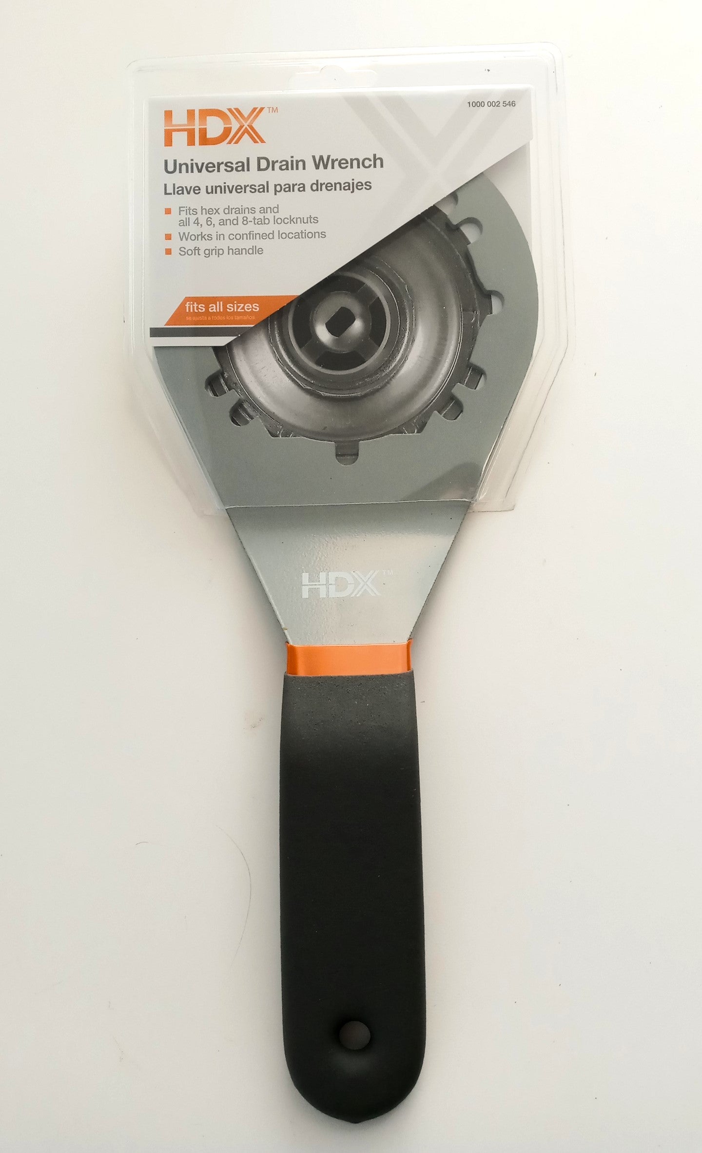 HDX 63710 Universal Sink Drain Wrench for 4,6,8 Tab Locknuts, Soft-Grip Handle