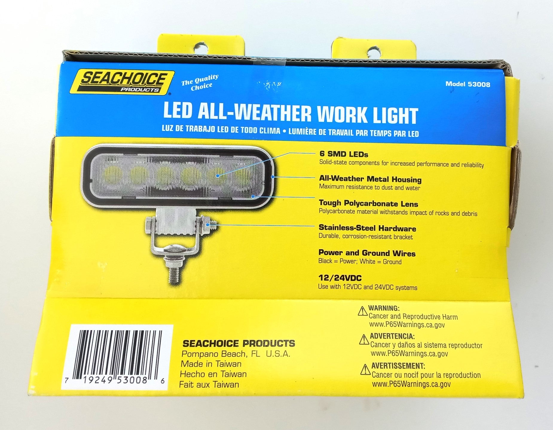Seachoice 53008 LED Flood Beam Rectangular Work Light, 12/24V, White Housing