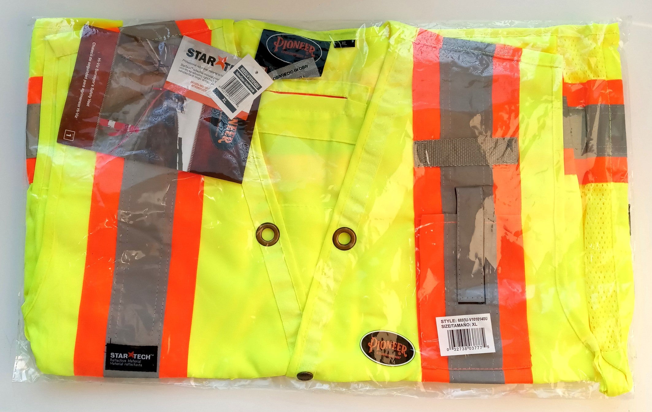 Pioneer V1010140U-XL 6693U HV Surveyor Safety Vest, Size X-Large, Yellow/Green