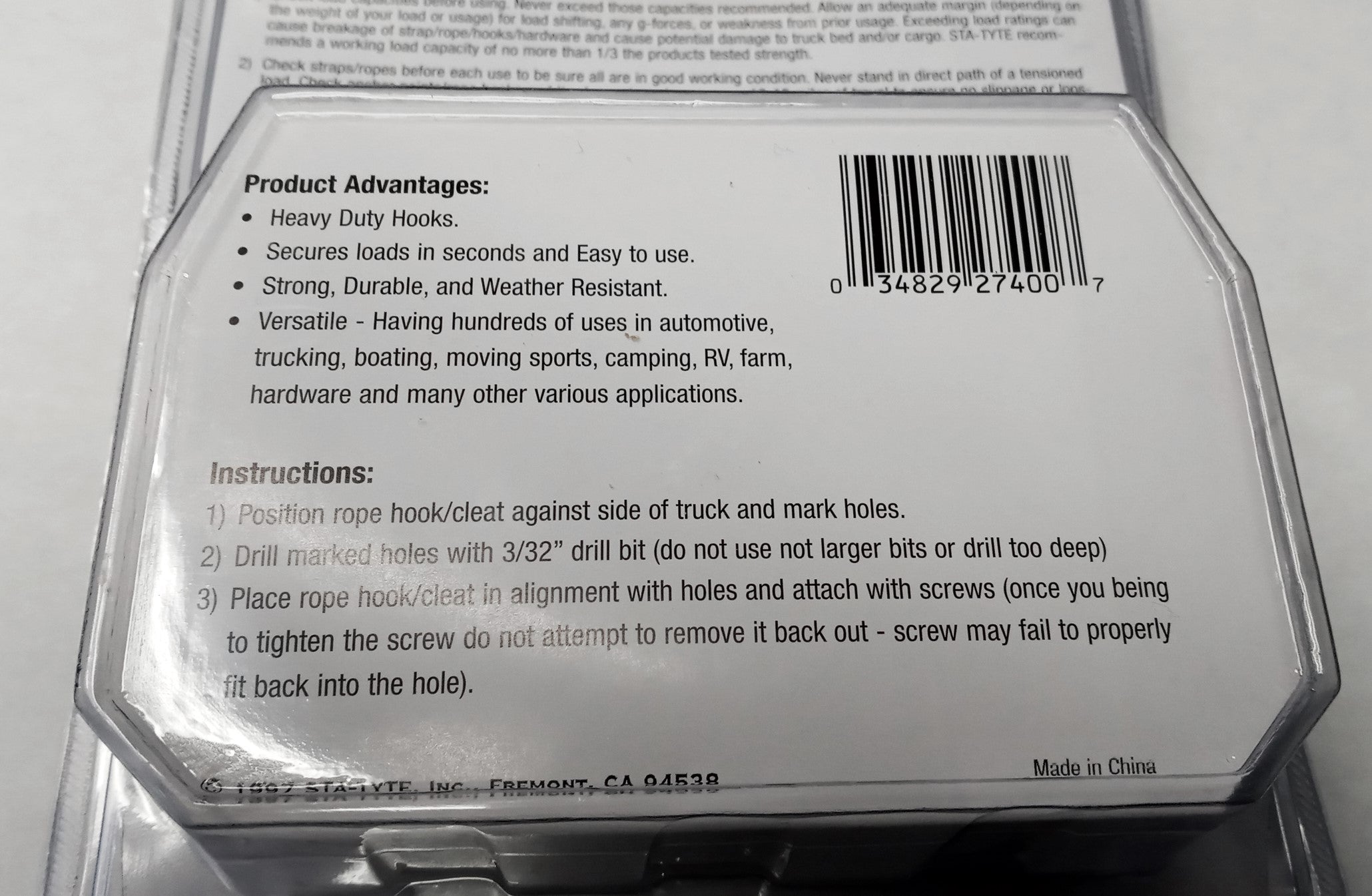 Sta-Tyte T-274 Rope Hooks Tie Down T-Style 2 Pack Heavy Duty 500lb Test Strength