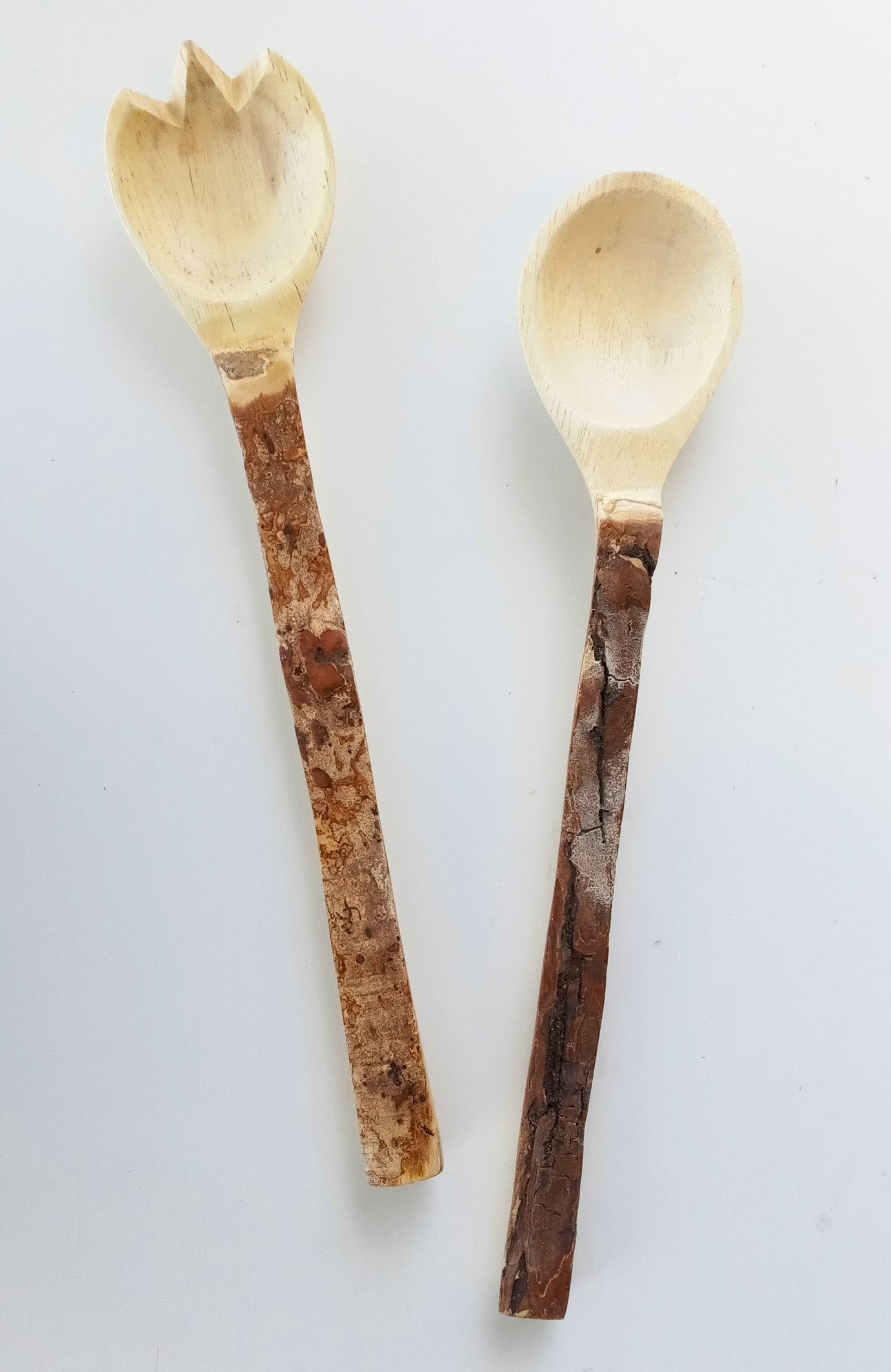 Enrico 1202 Bark Handled Acacia Salad Serving Two Piece Set, 13" Long