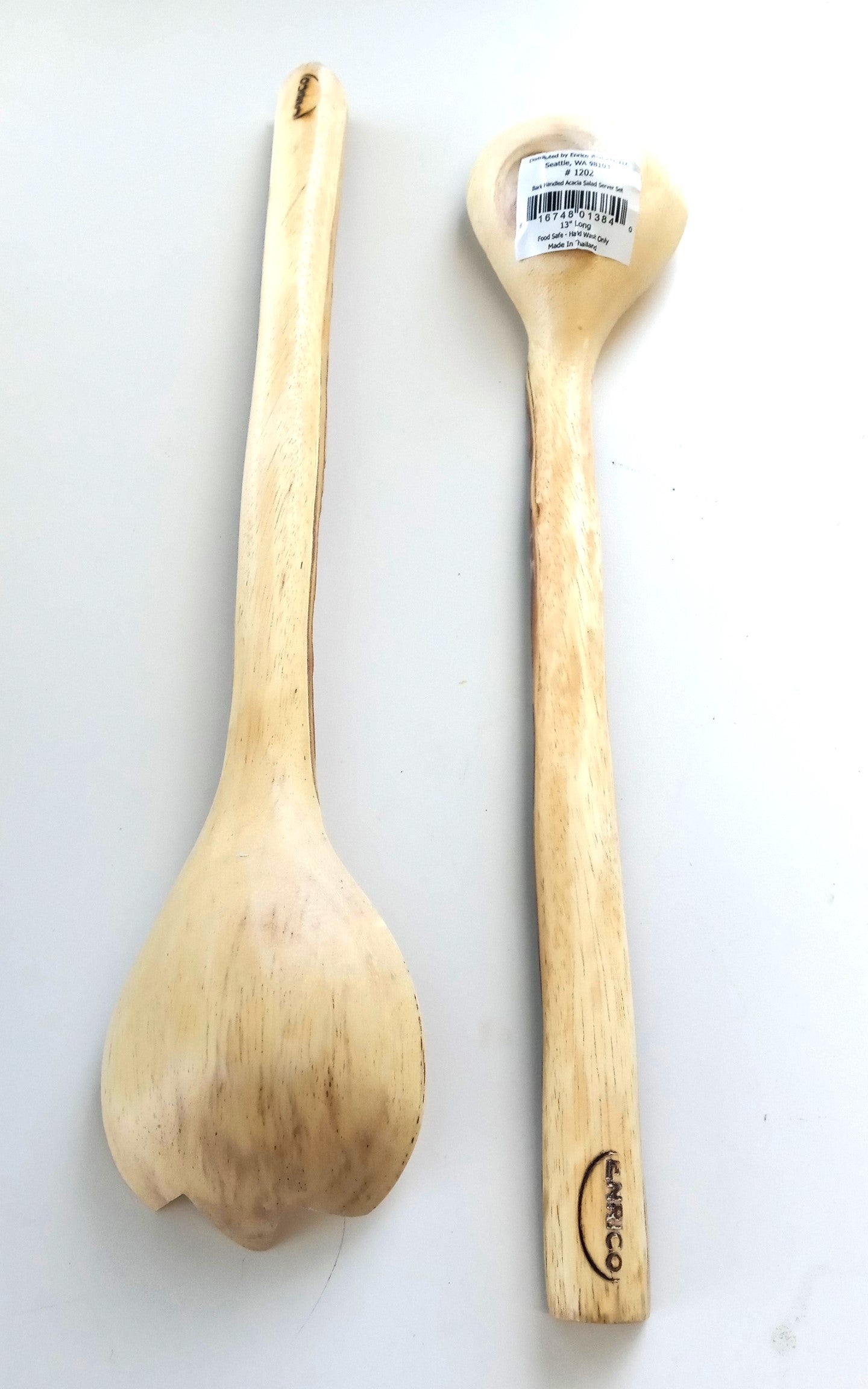 Enrico 1202 Bark Handled Acacia Salad Serving Two Piece Set, 13" Long