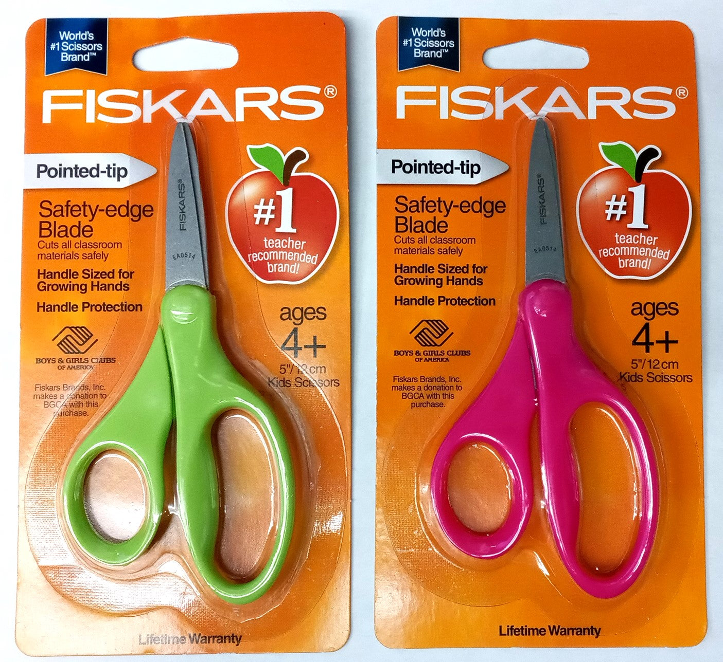 Fiskars 94307097J Pointed Tip Safety Edge 5" Kids Scissors (random colors) 2pcs