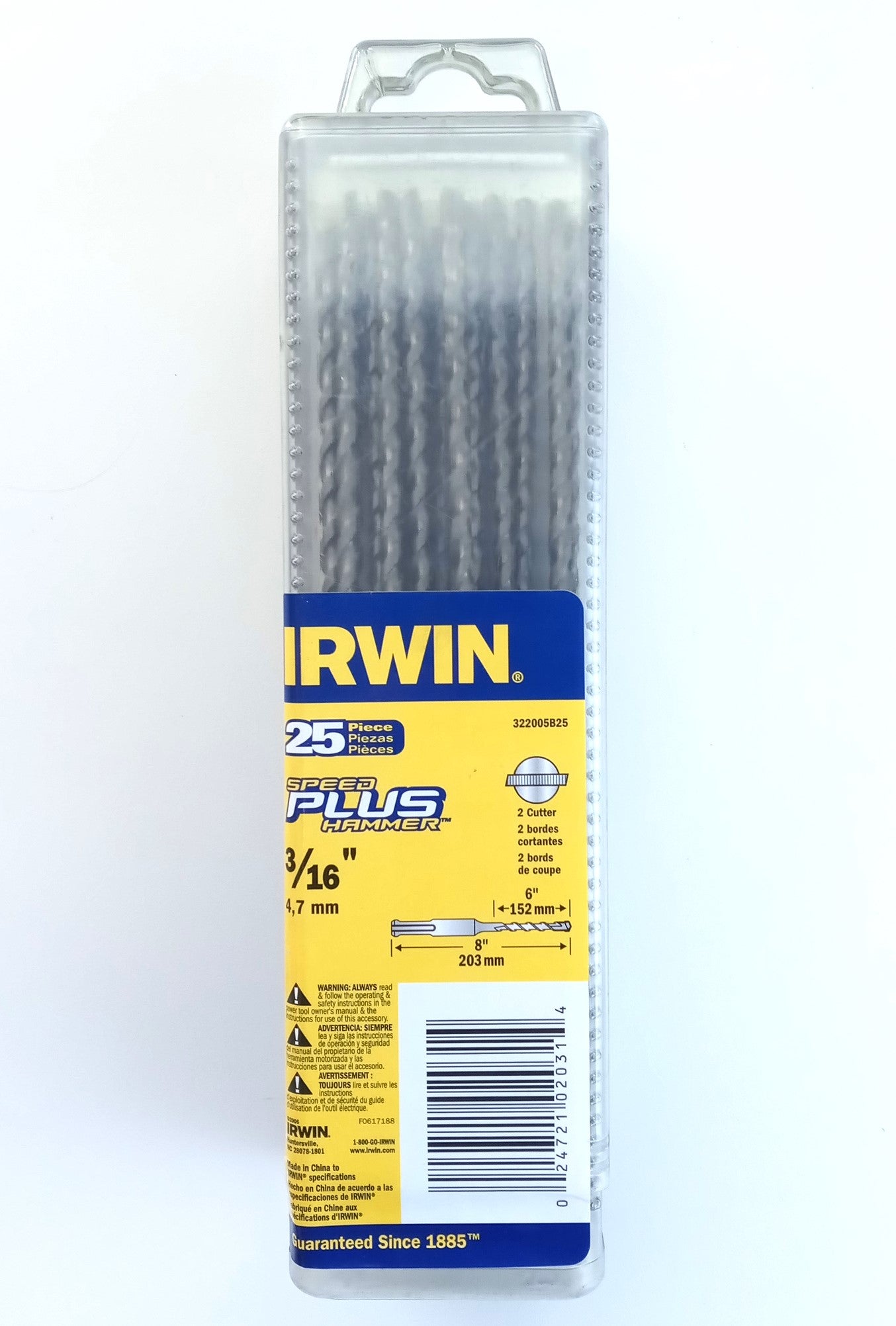 IRWIN 322005B25 Drill Bit 3/16 x 6 x 8 Speedhammer 25pcs.