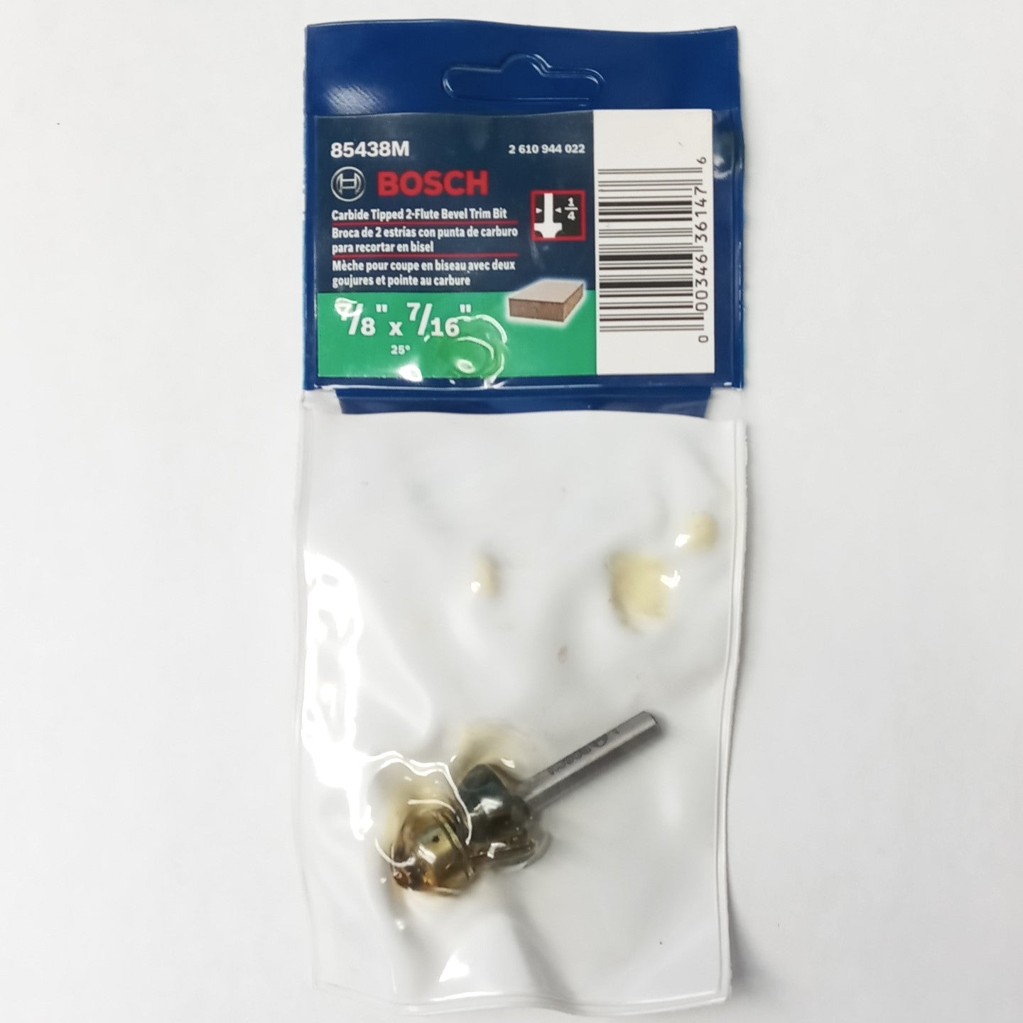 Bosch 85438M 5/8" x 3/8" Carbide Tipped 2-Flute Bevel Trim Assembly Bit USA