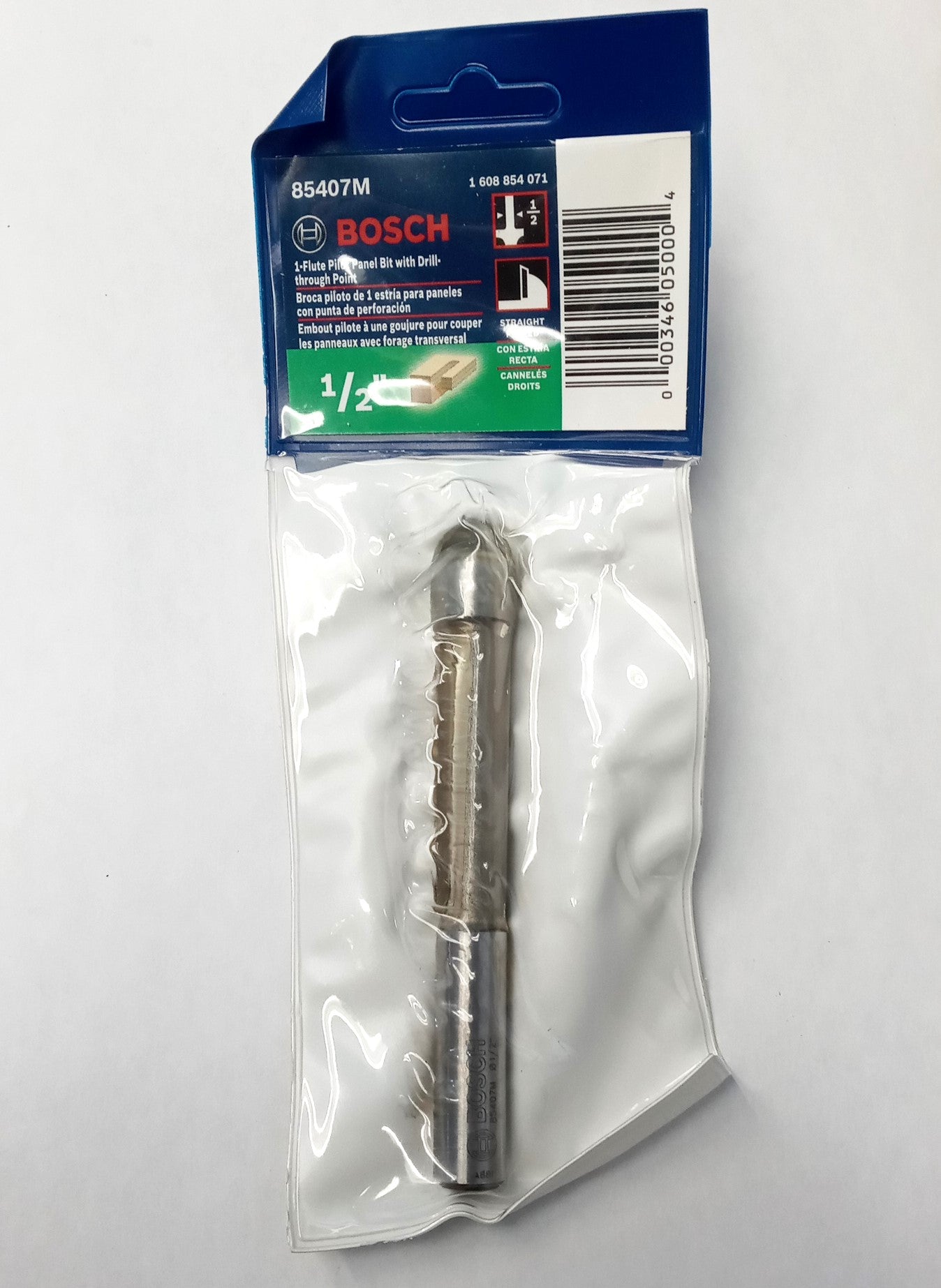 Bosch 85407M 1-Flute Pilot Panel Router Bit 1/2" w/ drill through point