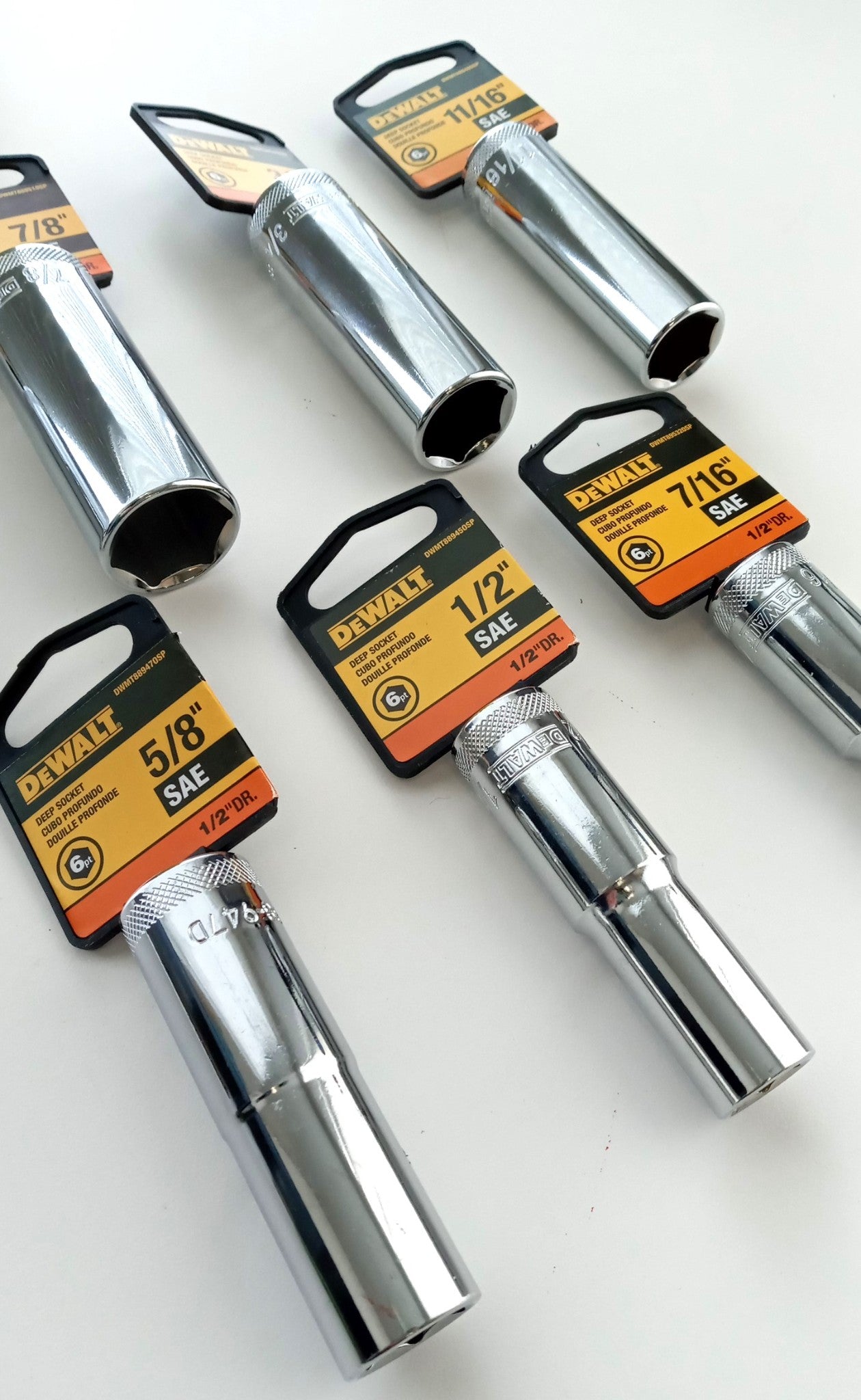 Dewalt DWMT889490SP 1/2" Drive Deep 7pc Socket Set 6pt. SAE 1" to 7/16"