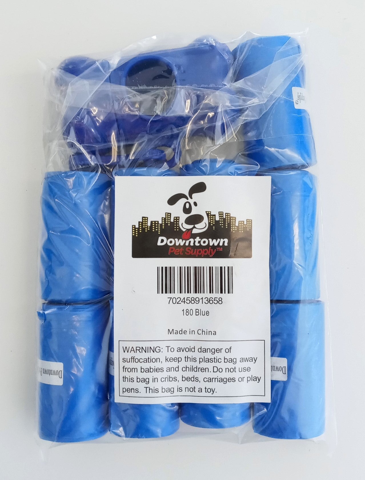 Downtown Pet Supply Unscented Dog Poop Bags w/Dispenser. 9 Rolls/180 Bags-Blue