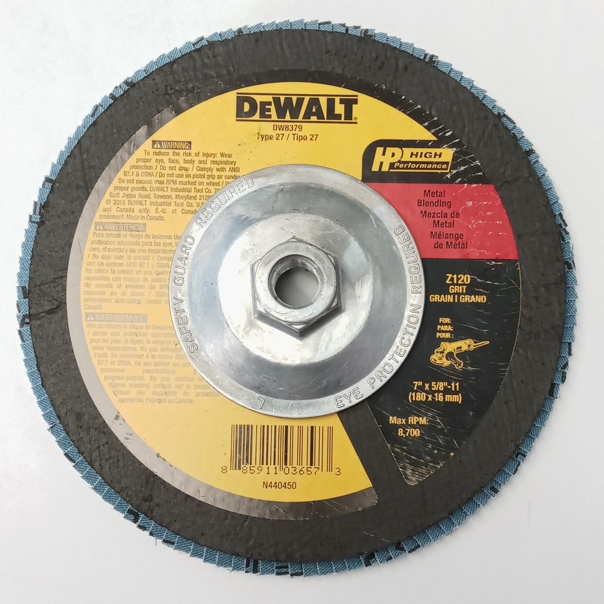 DeWalt DW8379 7 Inch X 5/8 Inch -11 Z120 T27 Flap Disc Bulk (5 Pack) Metal Grind