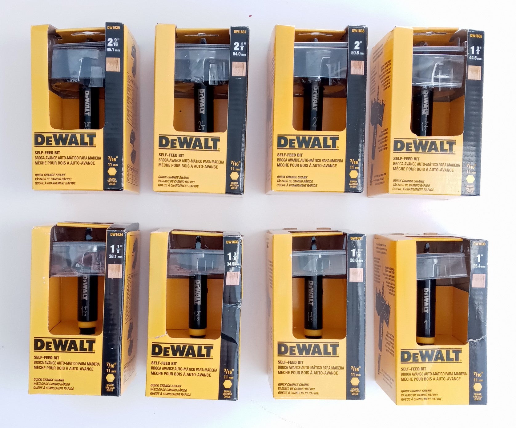 Dewalt DMSELF7-P 8pc Self Feed Wood Drill Bit Merchandiser
