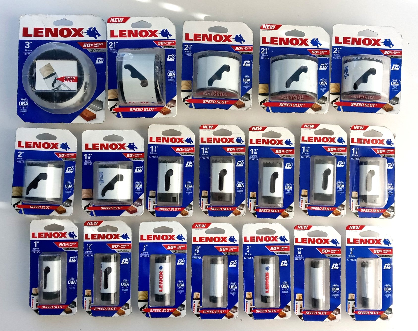 Lenox 1772021 T3 Bi-Metal Hole Saw 19pc Set 3"-5/8" USA