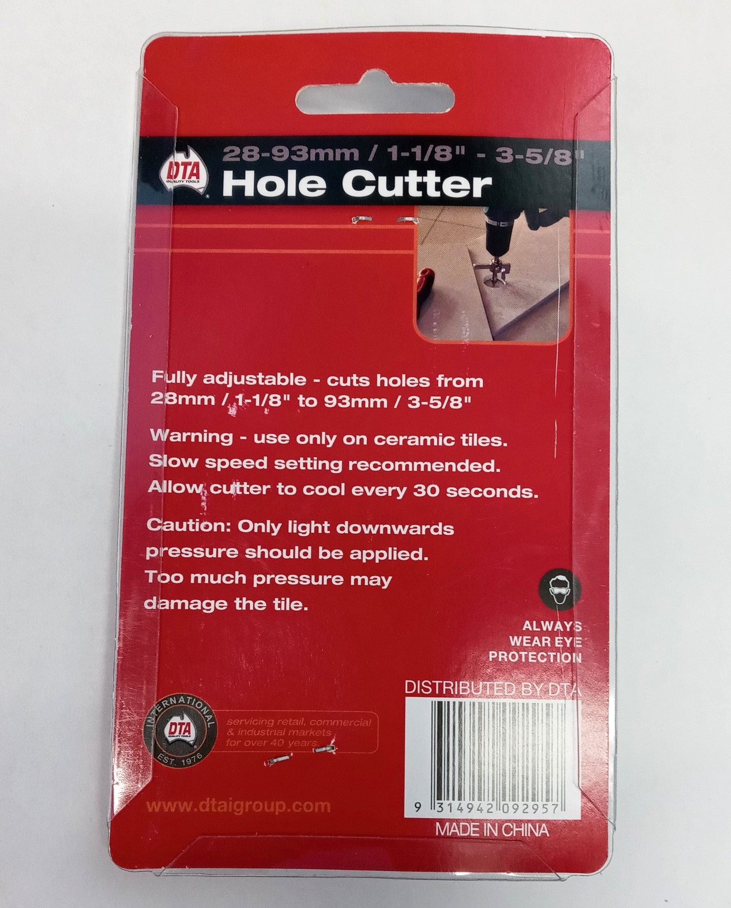DTA 09-295 Hole Cutter 28-93mm Adjustable for Ceramic Tiles 1-1/8 To 3-5/8