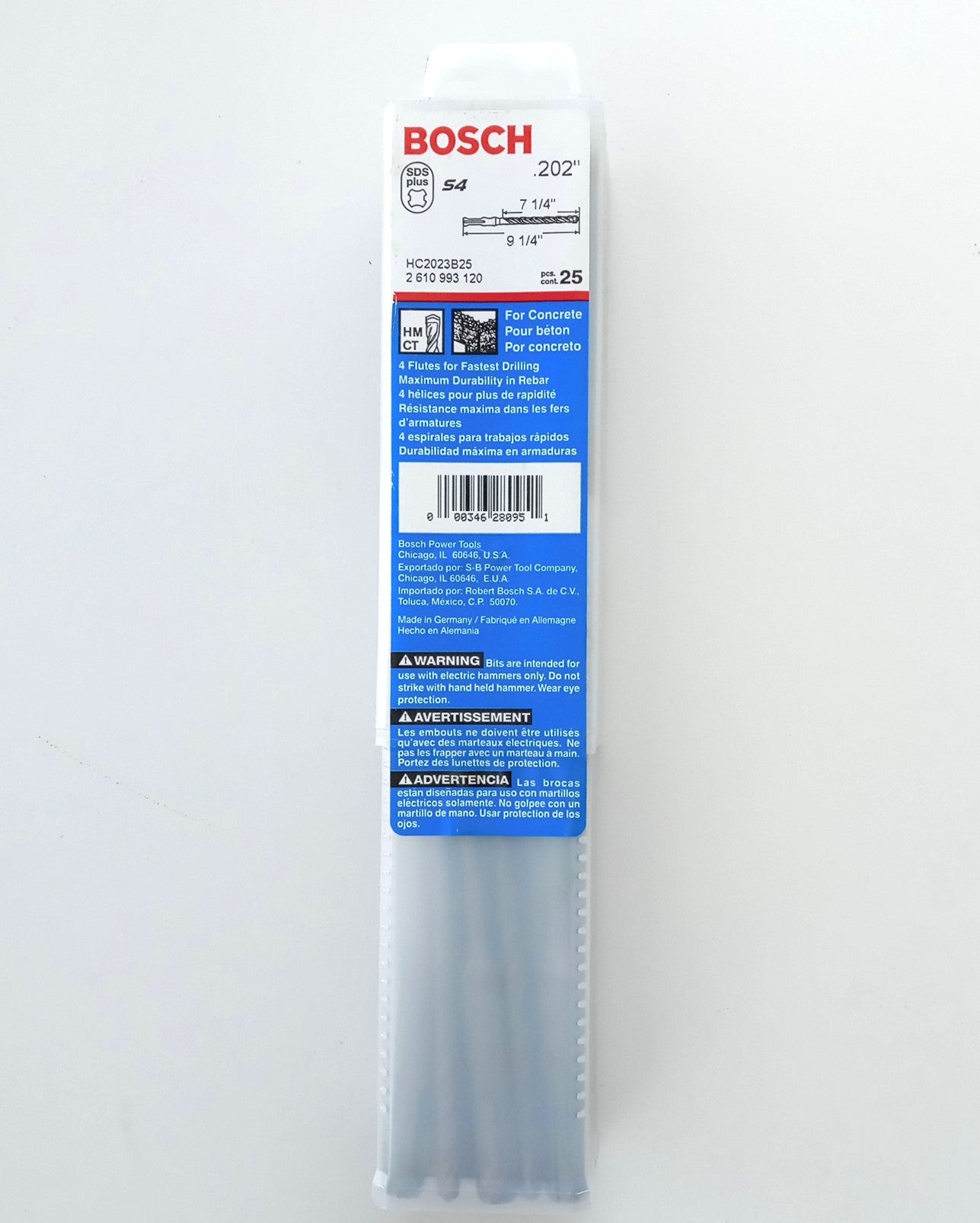 Bosch HC2023B25 S4 SDS+ Shank Bit .202 x 7-1/4 x 9-1/4 Germany 25pk