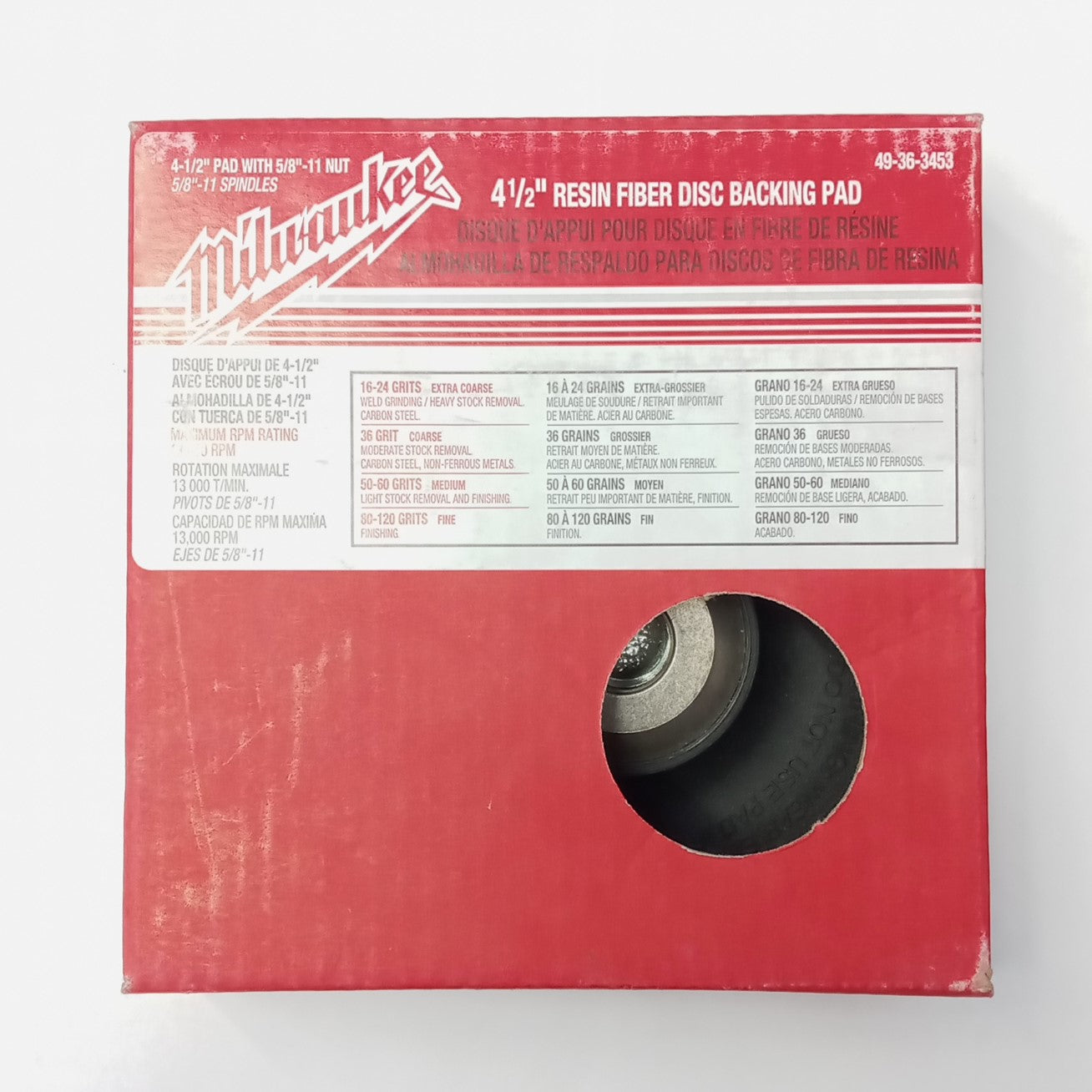Milwaukee 49-36-3453 Resin Fiber Disk Backing Pad 4-1/2" with 5/8"-11 Nut USA #HW