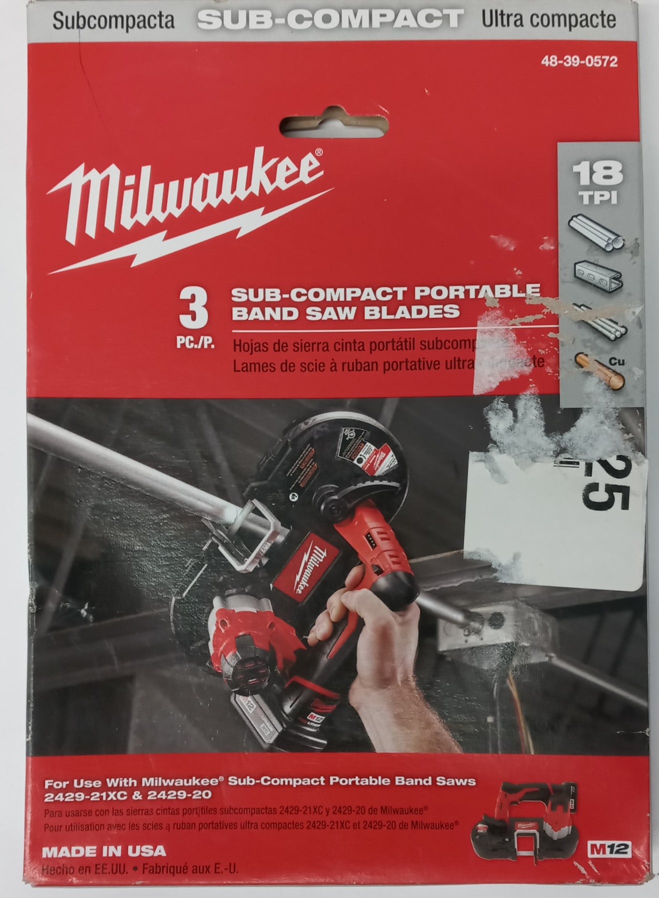 Milwaukee 48-39-0572 3pc 18TPI Sub-Compact Portable Band Saw Blades USA #HW