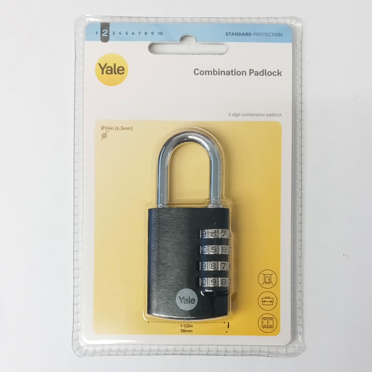 Yale YE3CB-38-131-1-BK Combination Padlock, 4 Digit, Standard Security