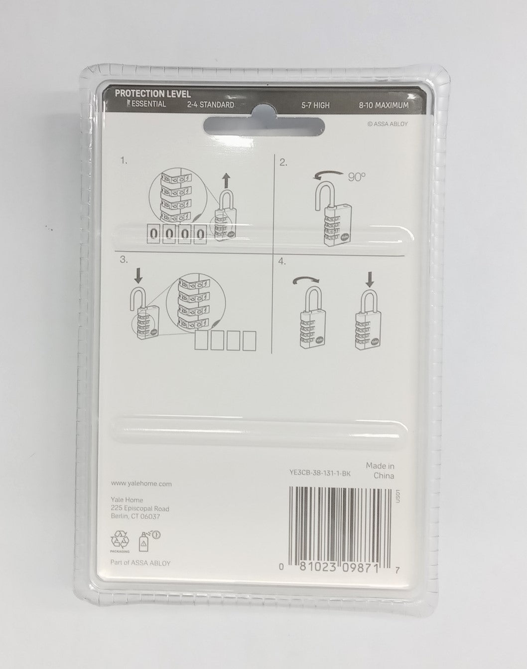 Yale YE3CB-38-131-1-BK Combination Padlock, 4 Digit, Standard Security
